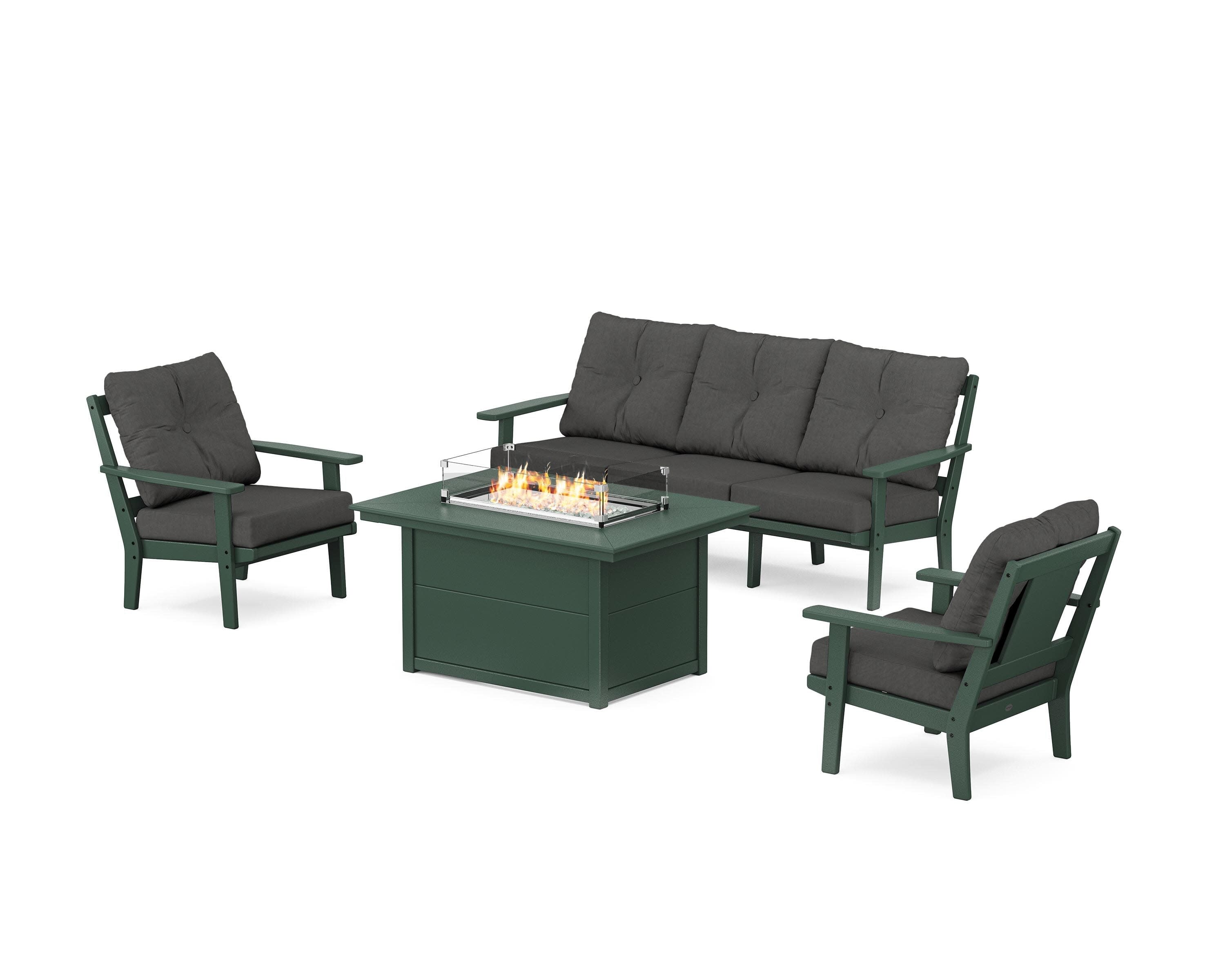 Prairie Deep Seating Fire Pit Table Set in Green / Spectrum Carbon