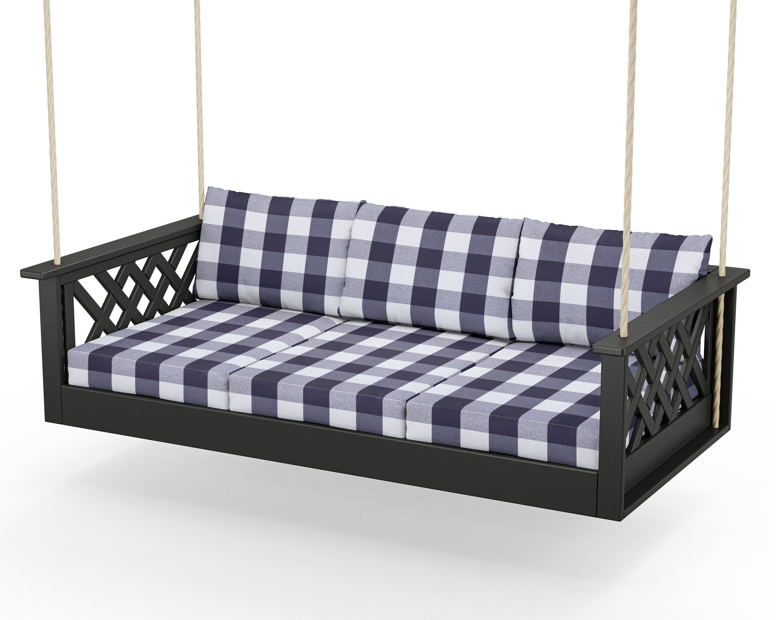 Wovendale Daybed Swing in Black / Buffalo Plaid Navy