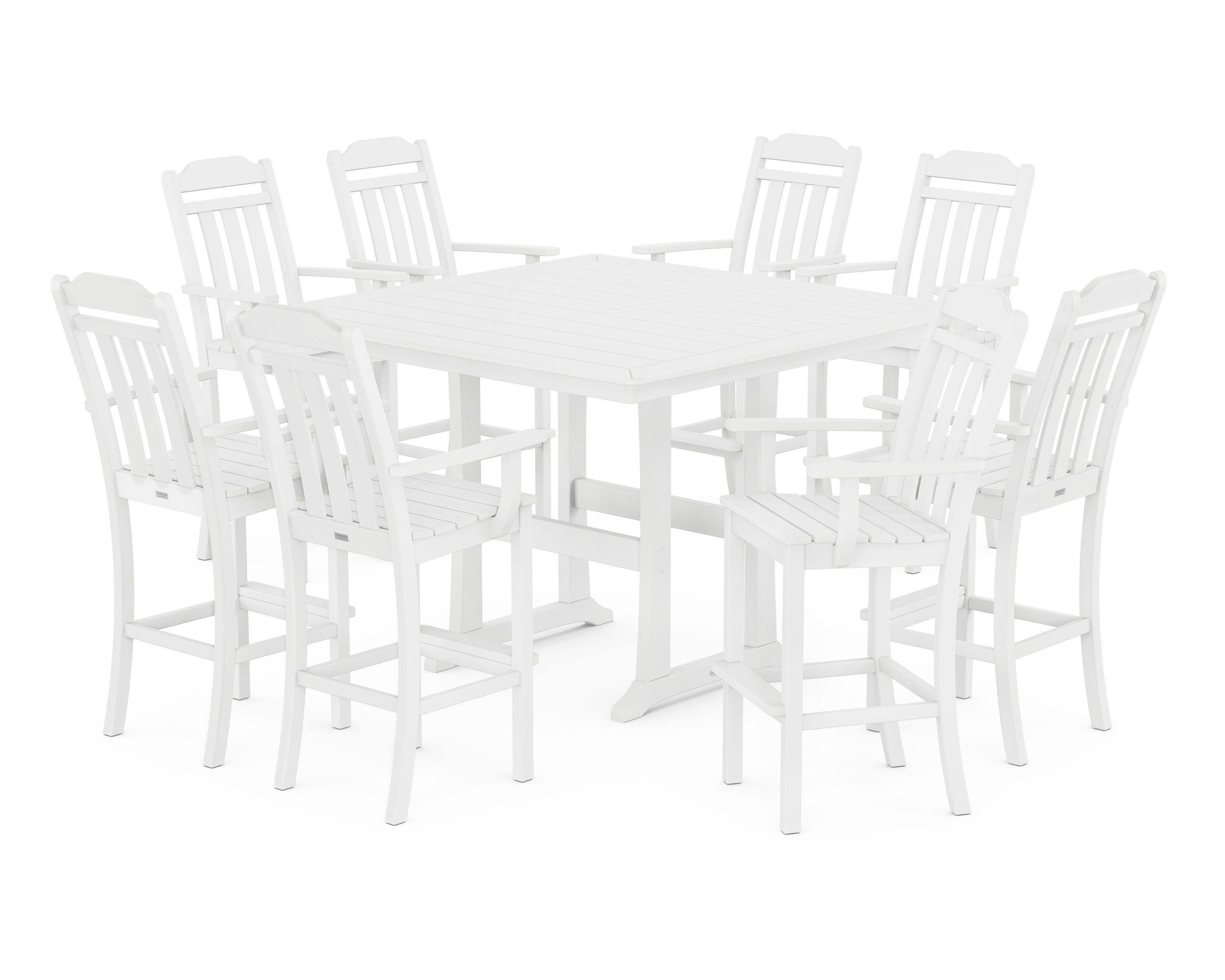 Cottage 9-Piece Bar Set with Trestle Legs in White