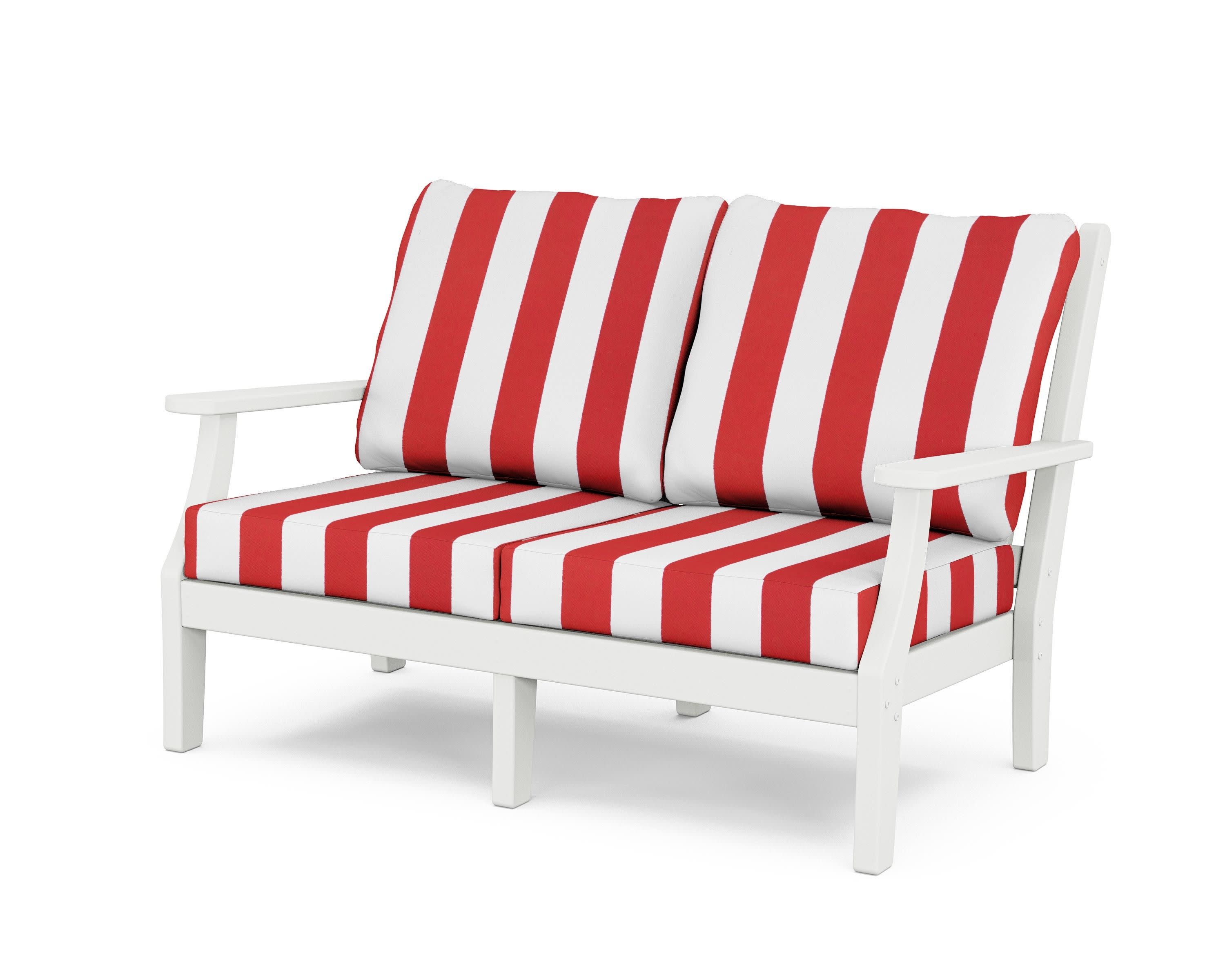 Wovendale Deep Seating Loveseat in White / Cabana Stripe Crimson