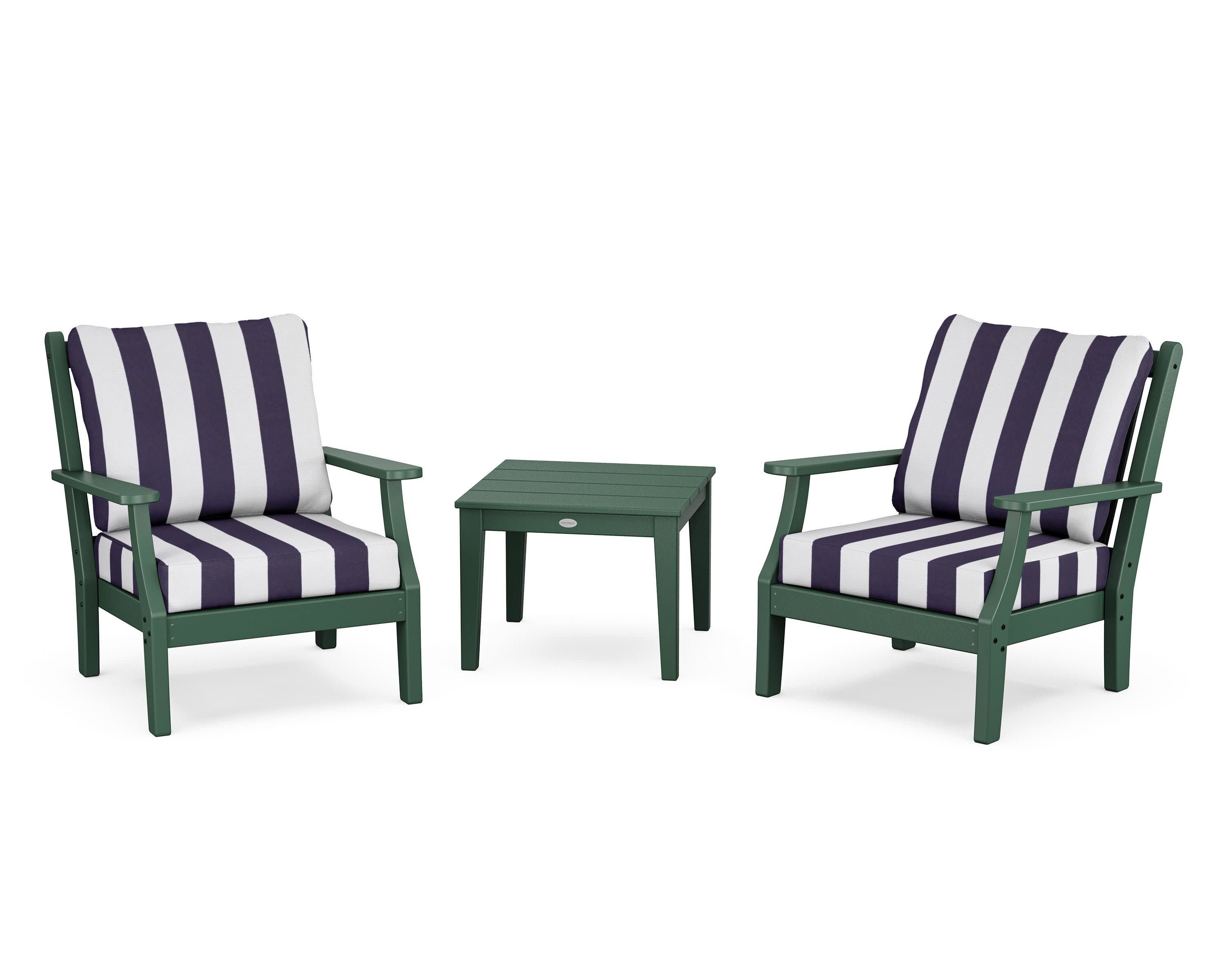 Wovendale 3-Piece Deep Seating Set in Green / Cabana Stripe Navy