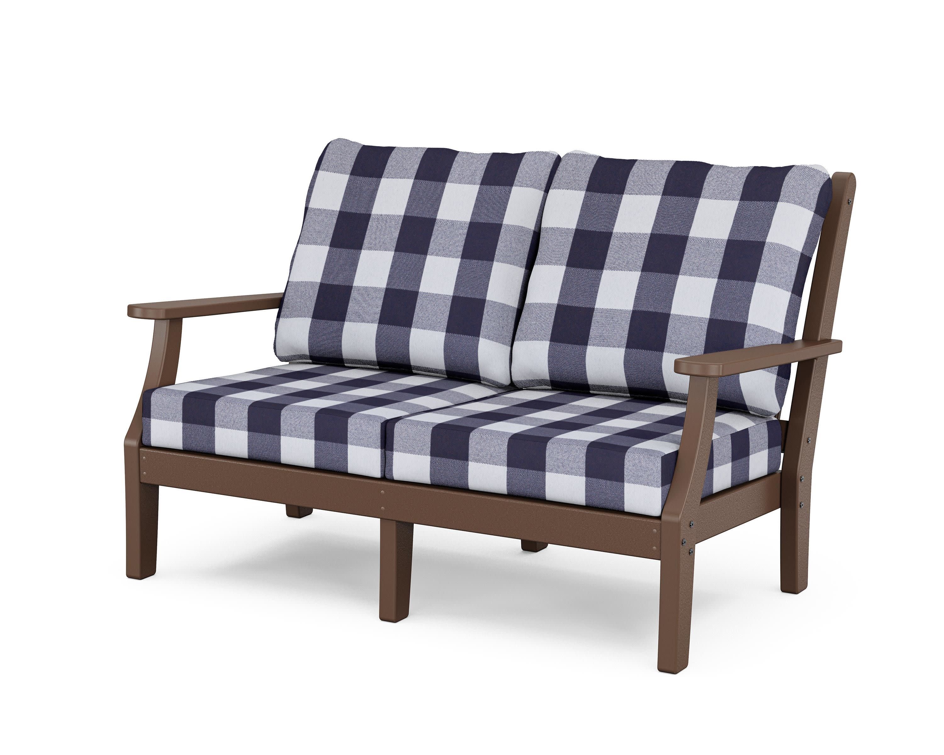 Wovendale Deep Seating Loveseat in Mahogany / Buffalo Plaid Navy