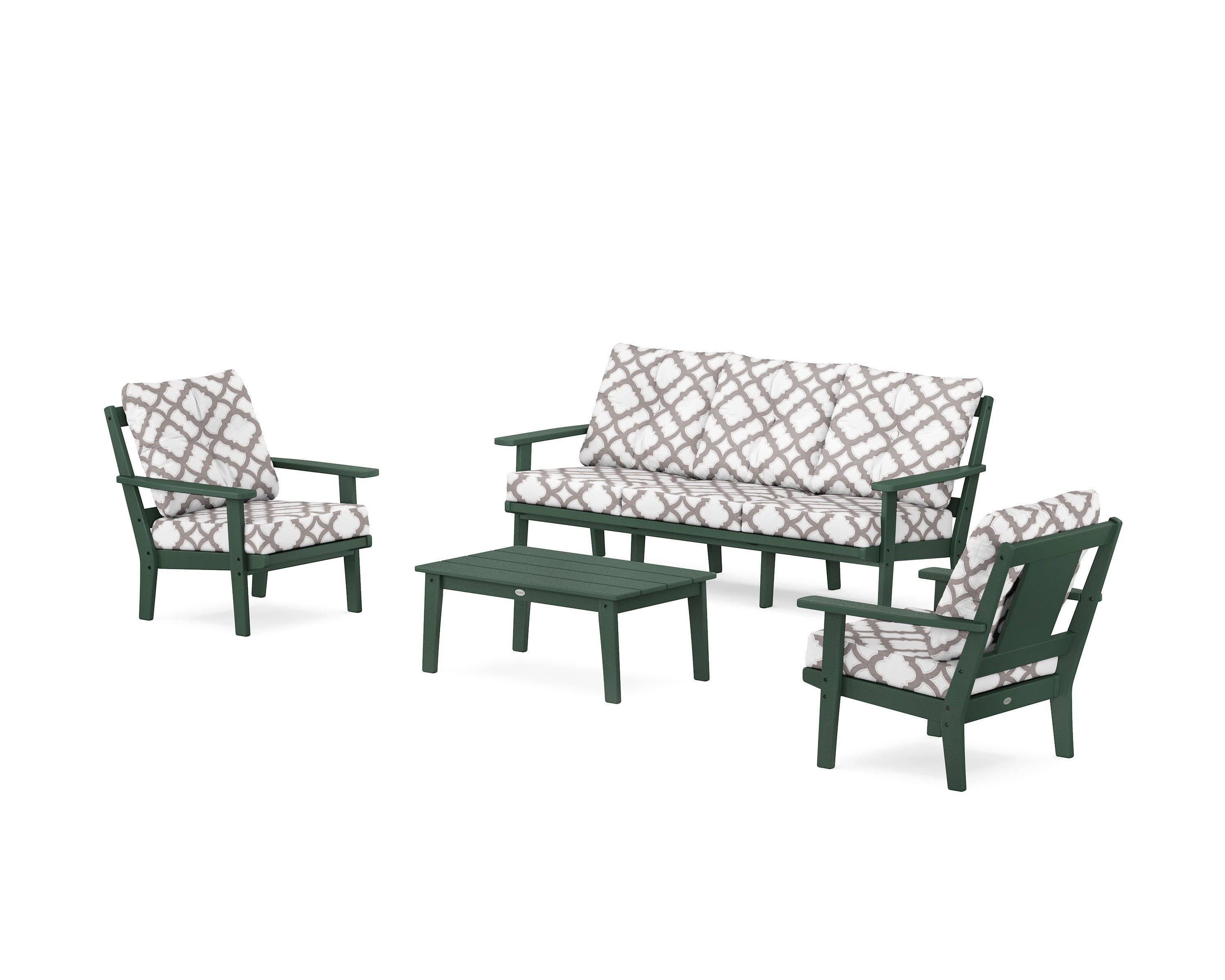 Prairie 4-Piece Deep Seating Set with Sofa in Green / Trellis Grey Mist