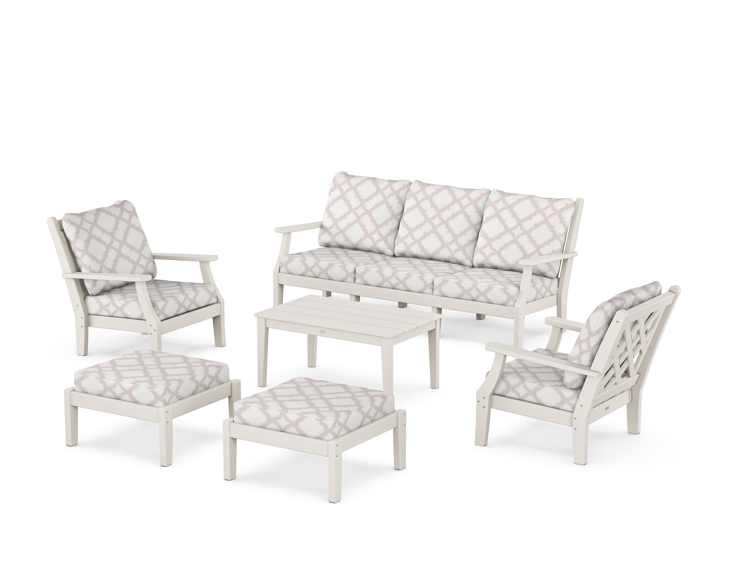 Wovendale 6-Piece Lounge Sofa Set in Sand / Trellis Dune Burlap