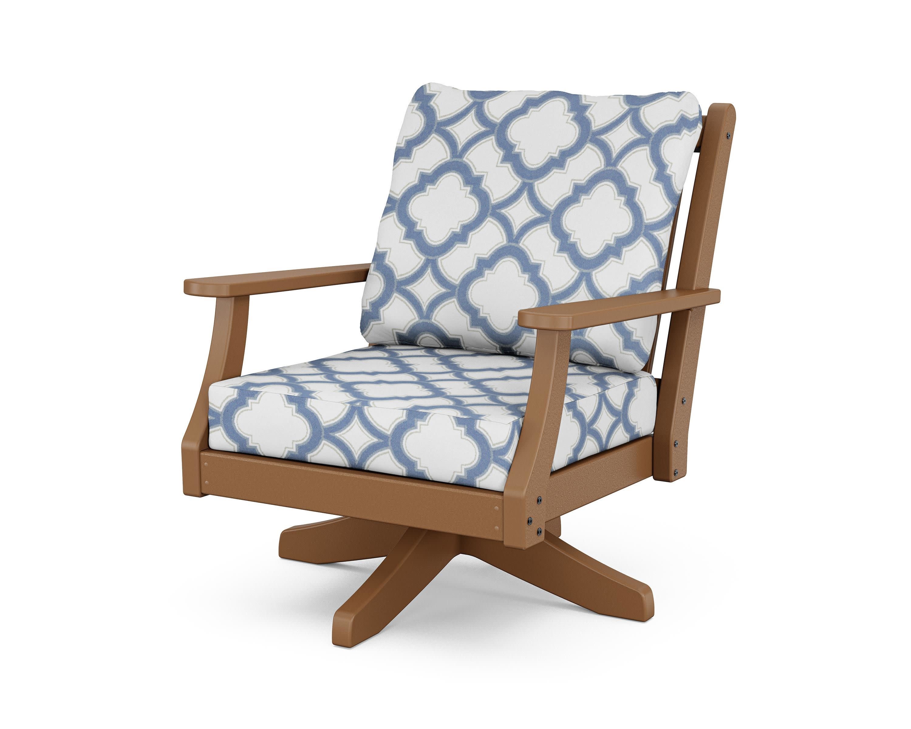 Wovendale Deep Seating Swivel Chair in Teak / Trellis Sky Blue