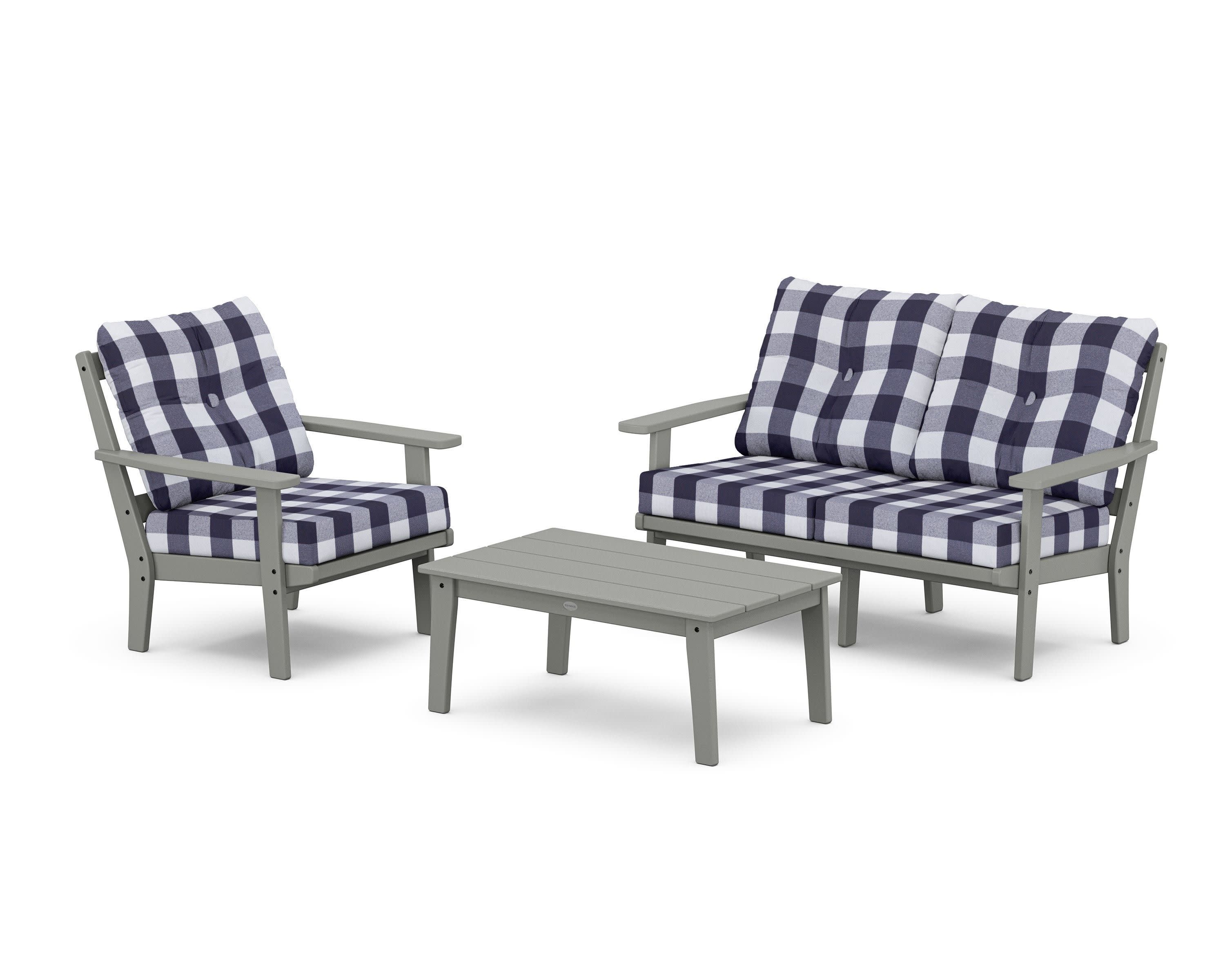 Prairie 3-Piece Deep Seating Set with Loveseat in Slate Grey / Buffalo Plaid Navy