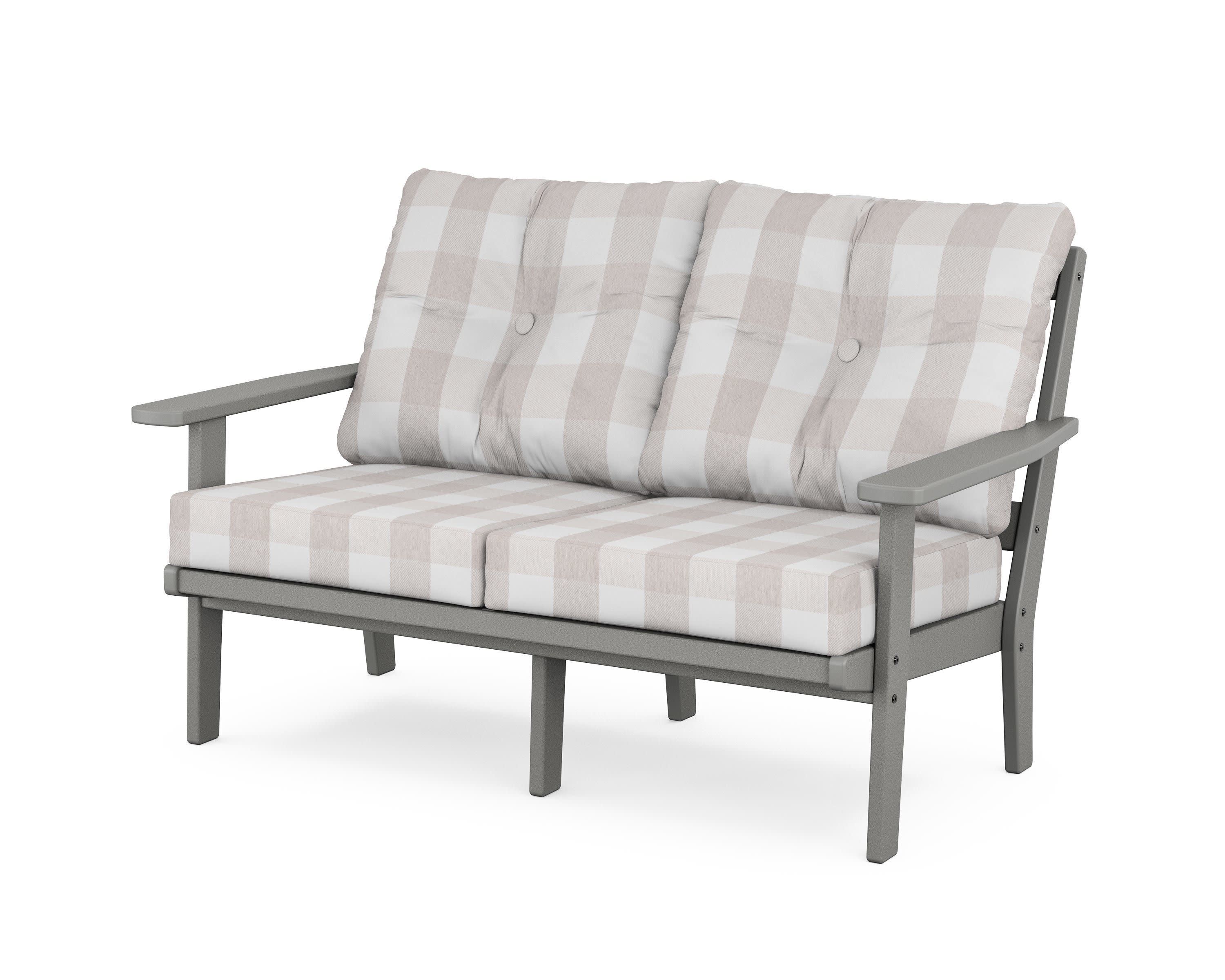 Prairie Deep SeatingLoveseat in Slate Grey / Buffalo Plaid Dune Burlap