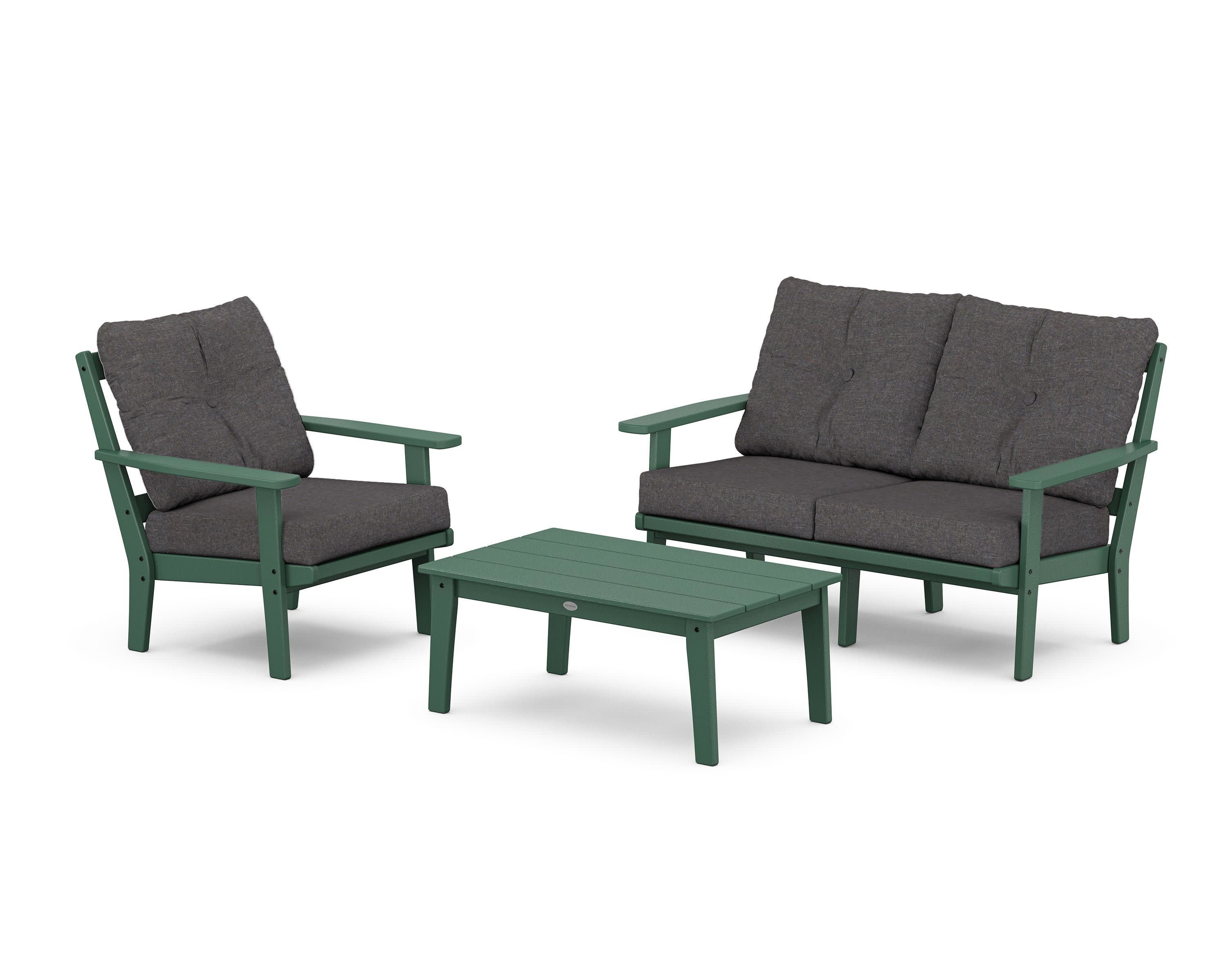 Prairie 3-Piece Deep Seating Set with Loveseat in Green / Ash Charcoal