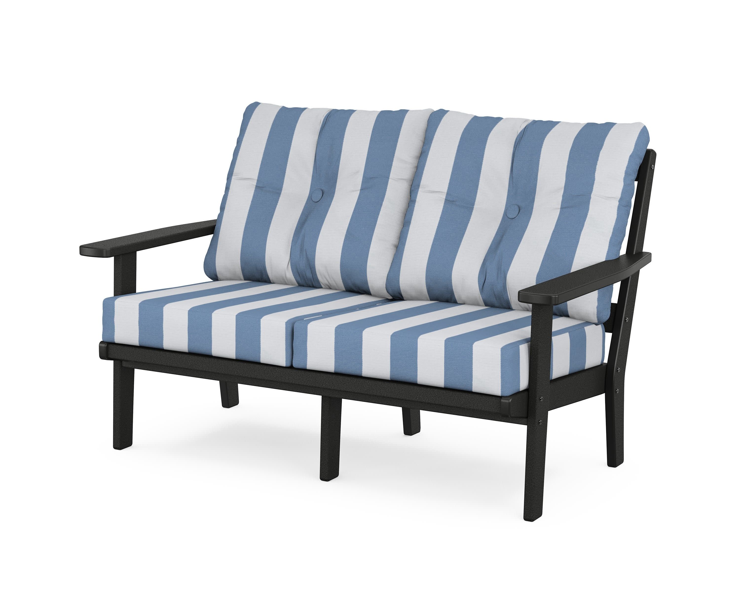 Prairie Deep SeatingLoveseat in Black / Cabana Stripe Sky Blue