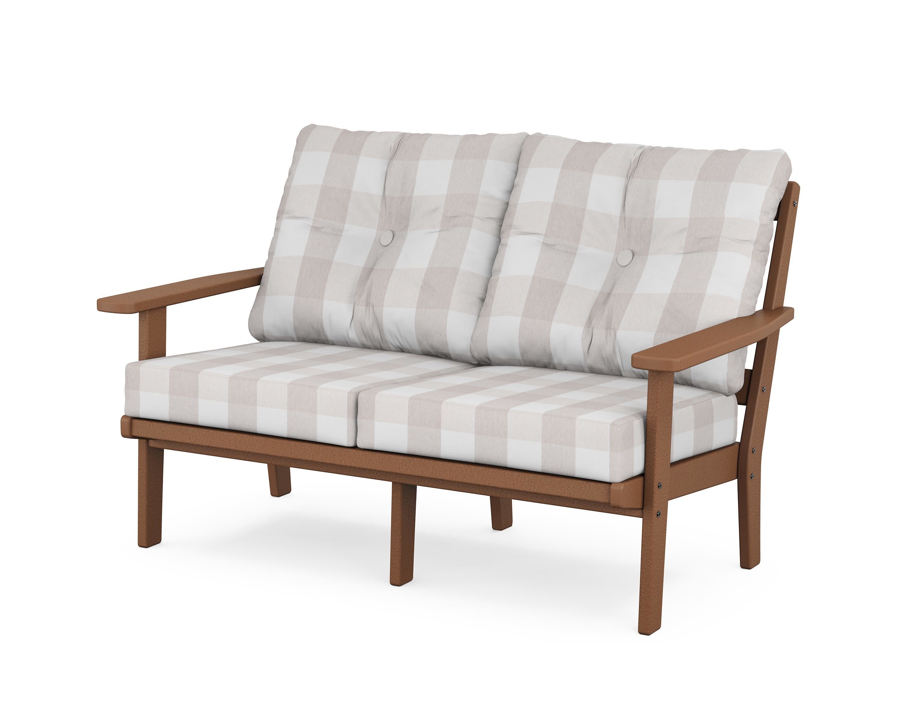 Prairie Deep SeatingLoveseat in Teak / Buffalo Plaid Dune Burlap
