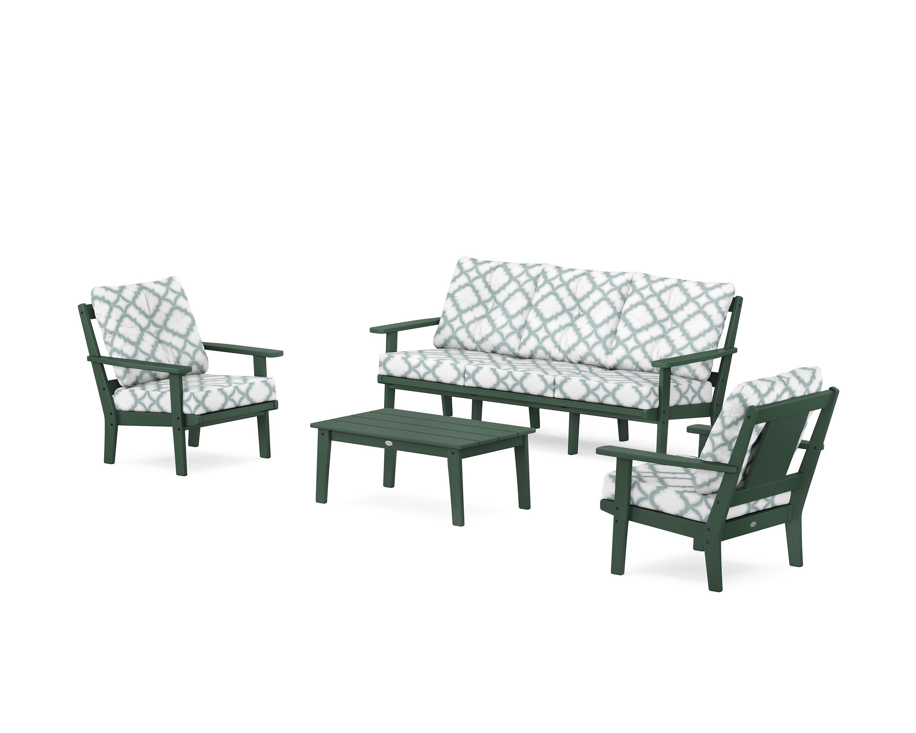 Prairie 4-Piece Deep Seating Set with Sofa in Green / Trellis Glacier Spa