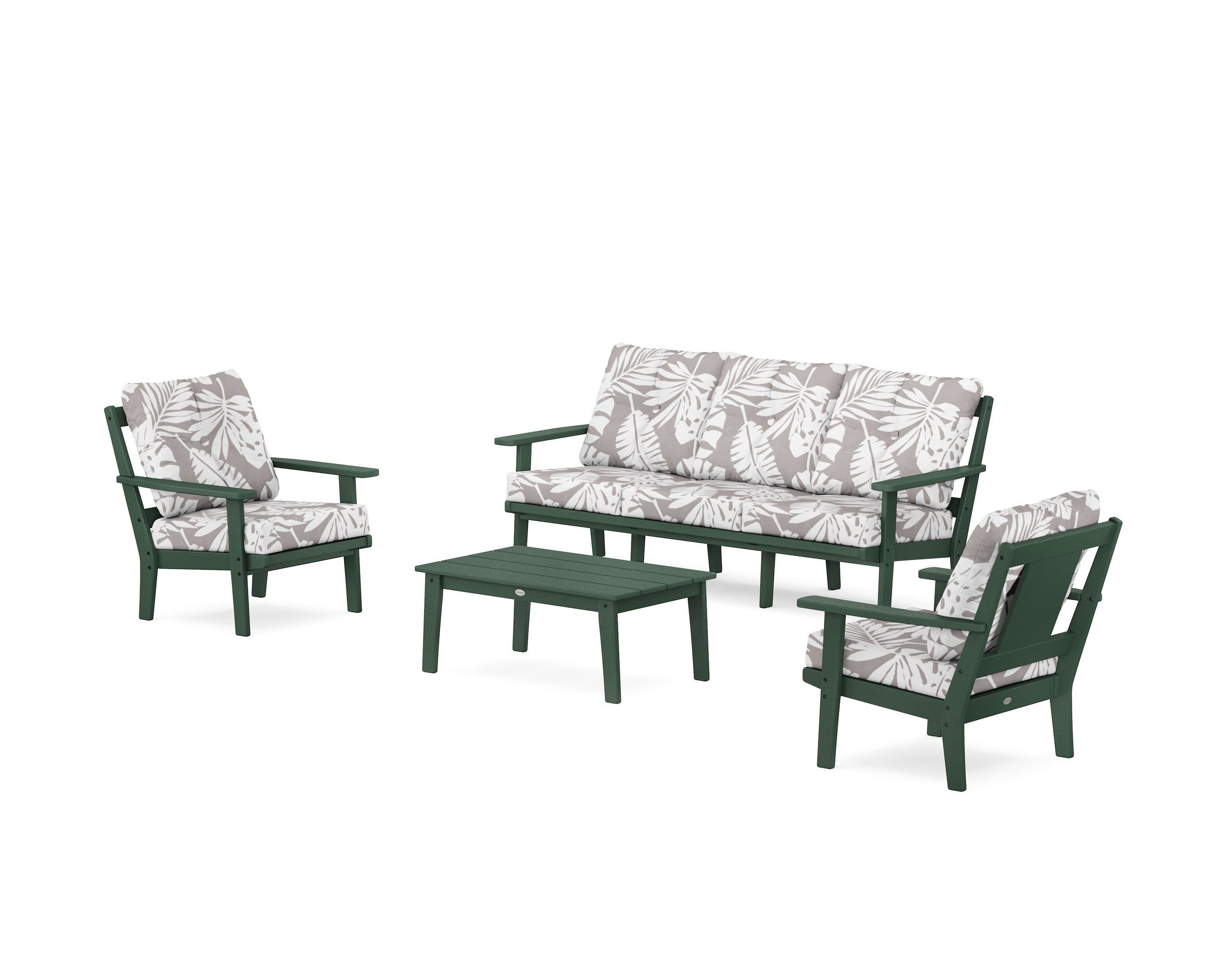 Prairie 4-Piece Deep Seating Set with Sofa in Green / Leaf Grey Mist