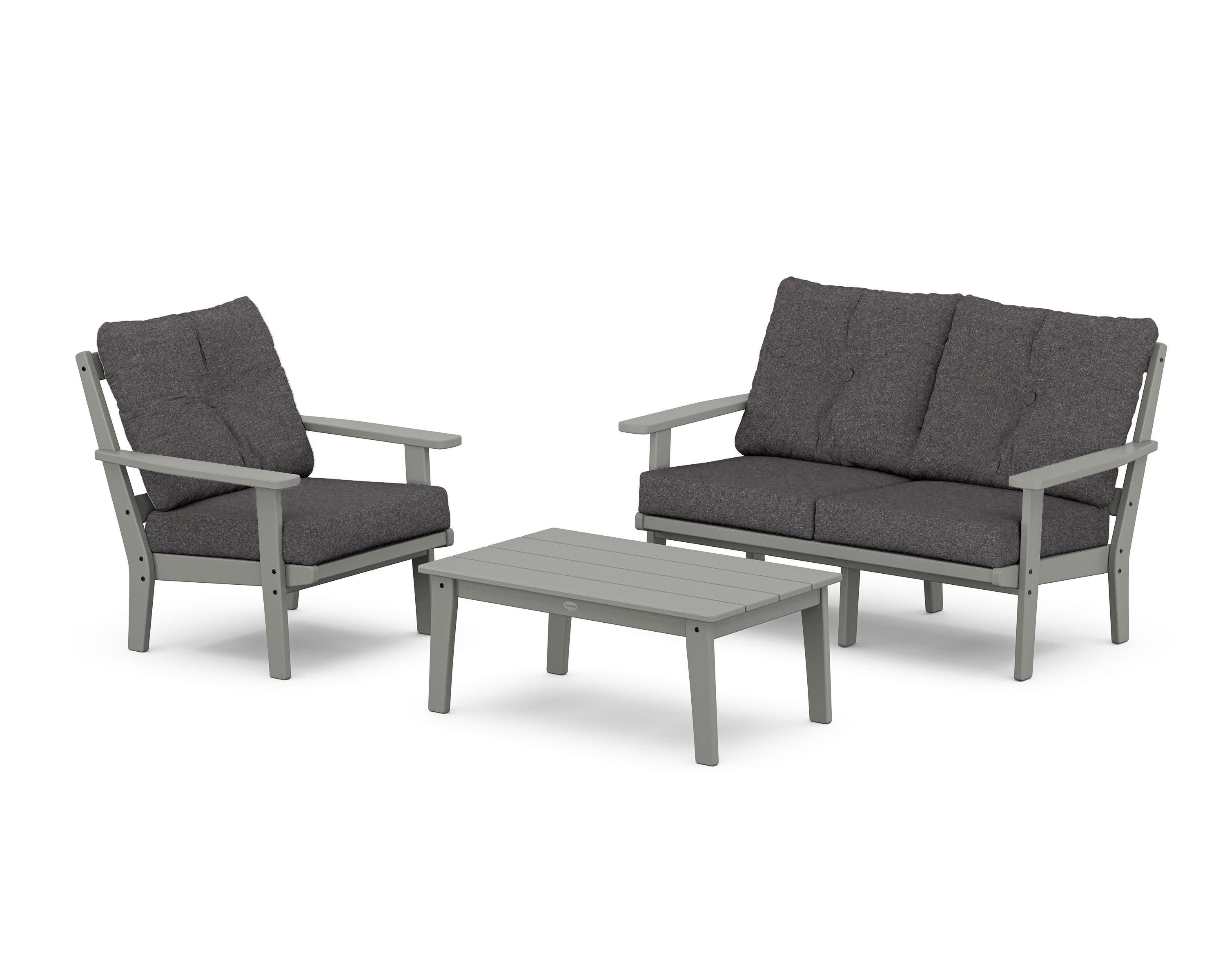 Prairie 3-Piece Deep Seating Set with Loveseat in Slate Grey / Ash Charcoal