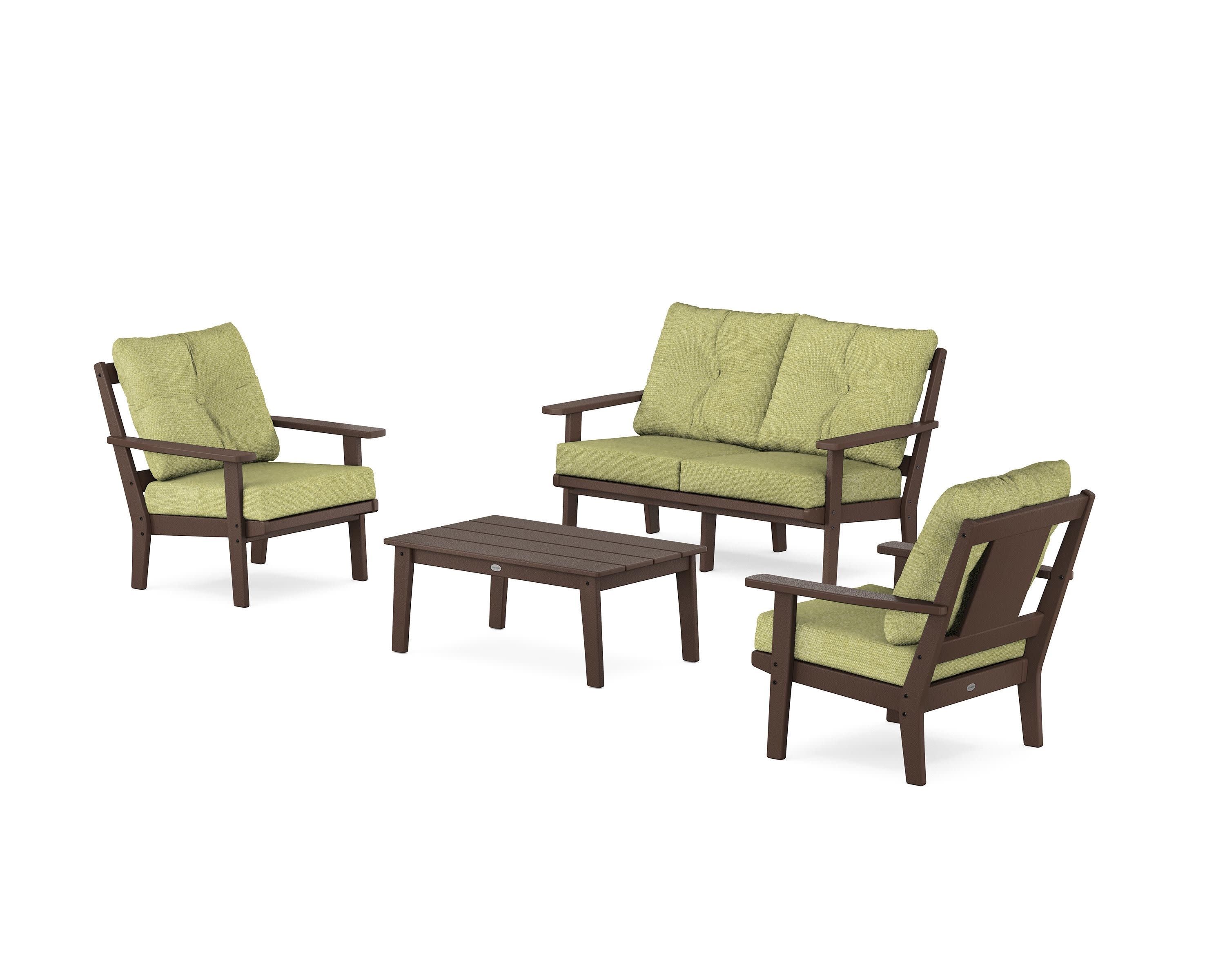 Prairie 4-Piece Deep Seating Set with Loveseat in Mahogany / Chartreuse Boucle