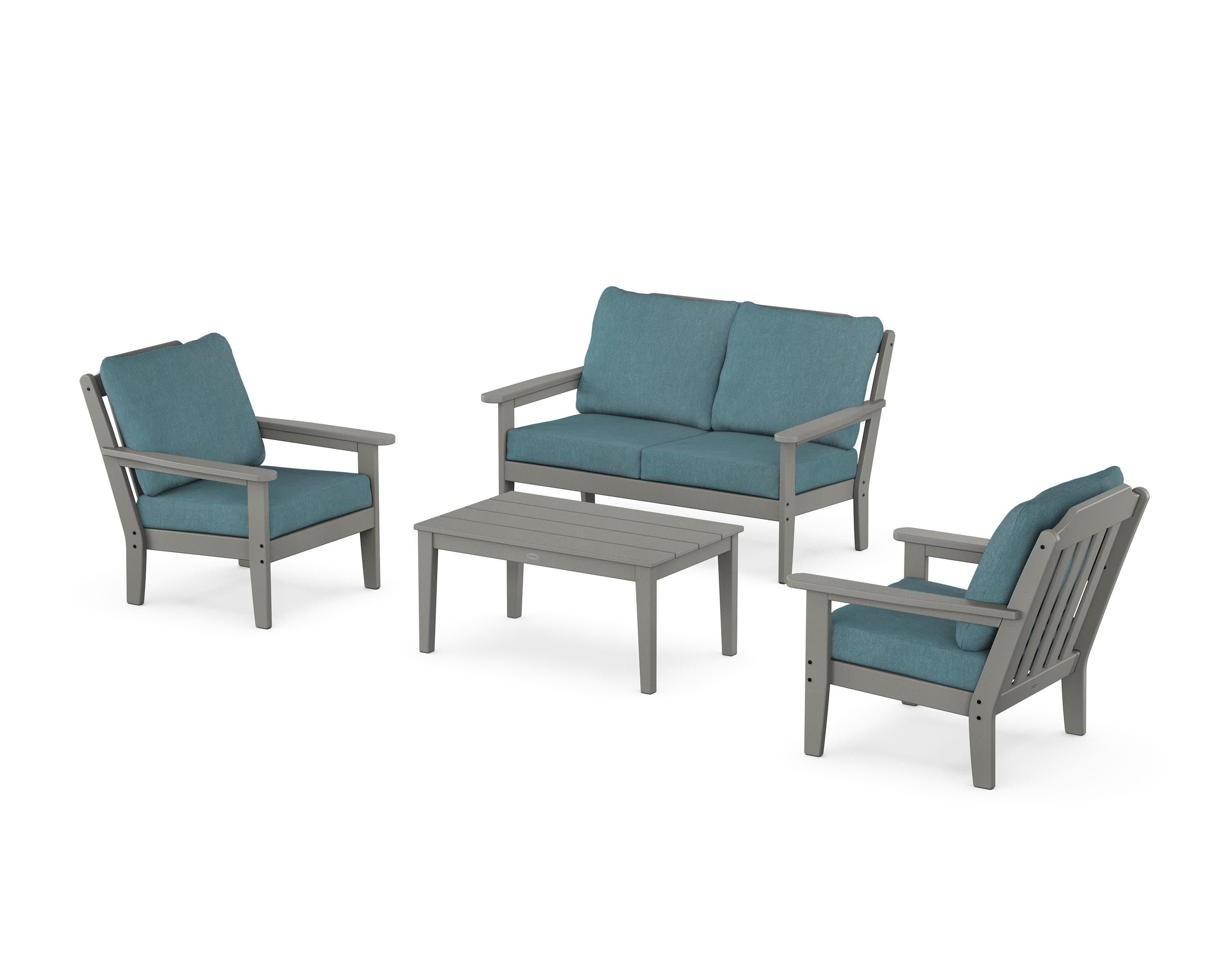 Cottage 4-Piece Deep Seating Set with Loveseat in Slate Grey / Ocean Teal