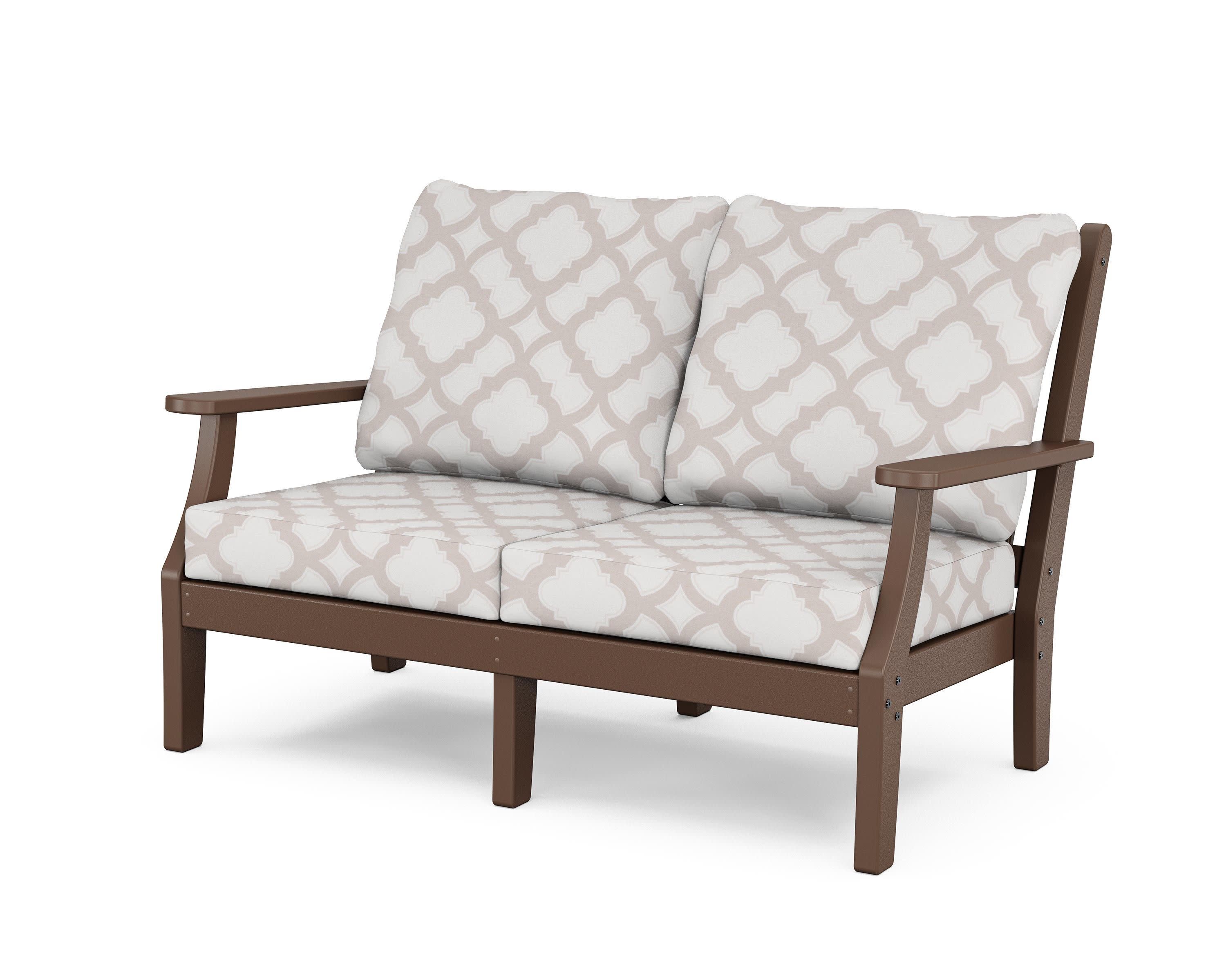 Wovendale Deep Seating Loveseat in Mahogany / Trellis Dune Burlap