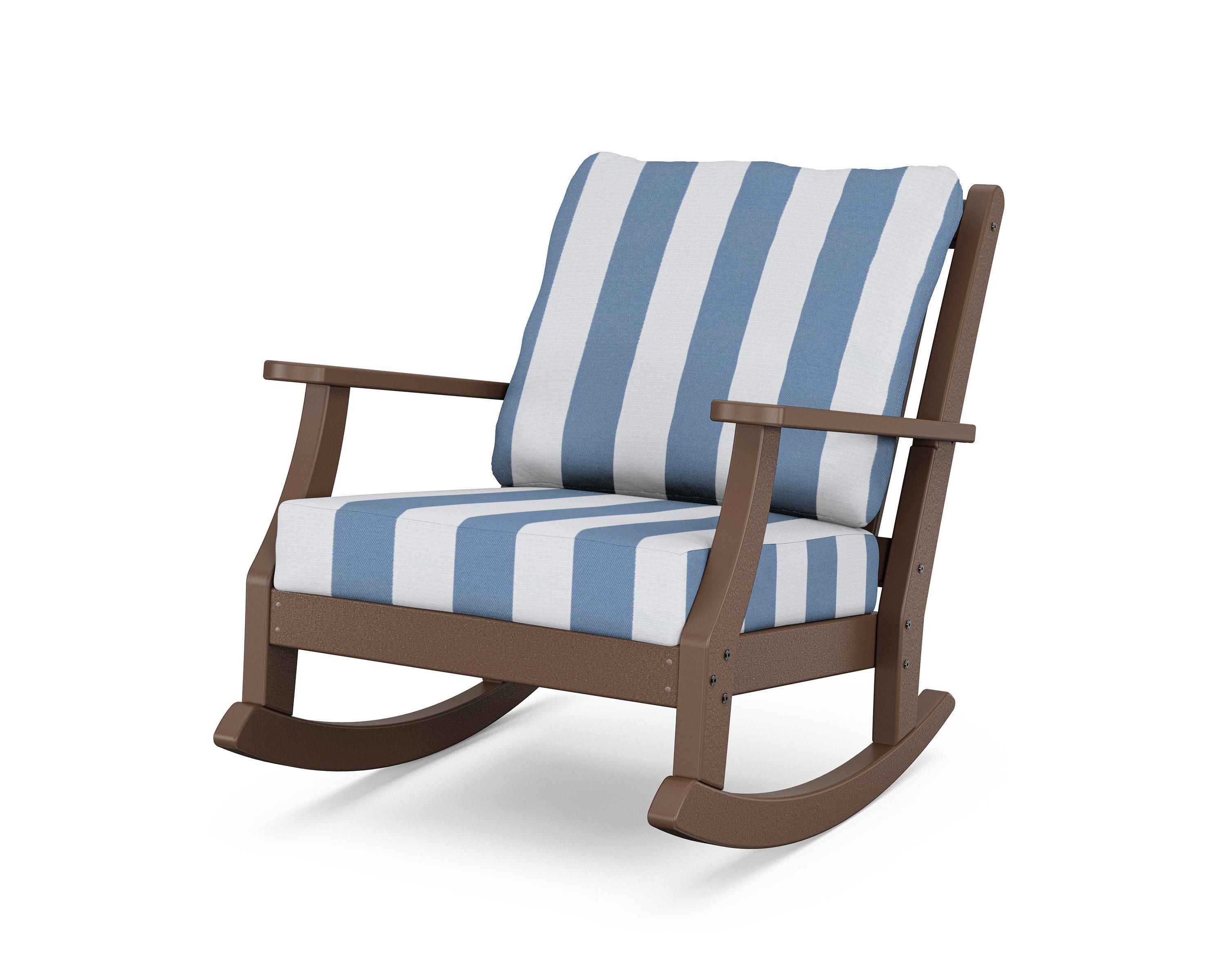 Wovendale Deep Seating Rocking Chair in Mahogany / Cabana Stripe Sky Blue