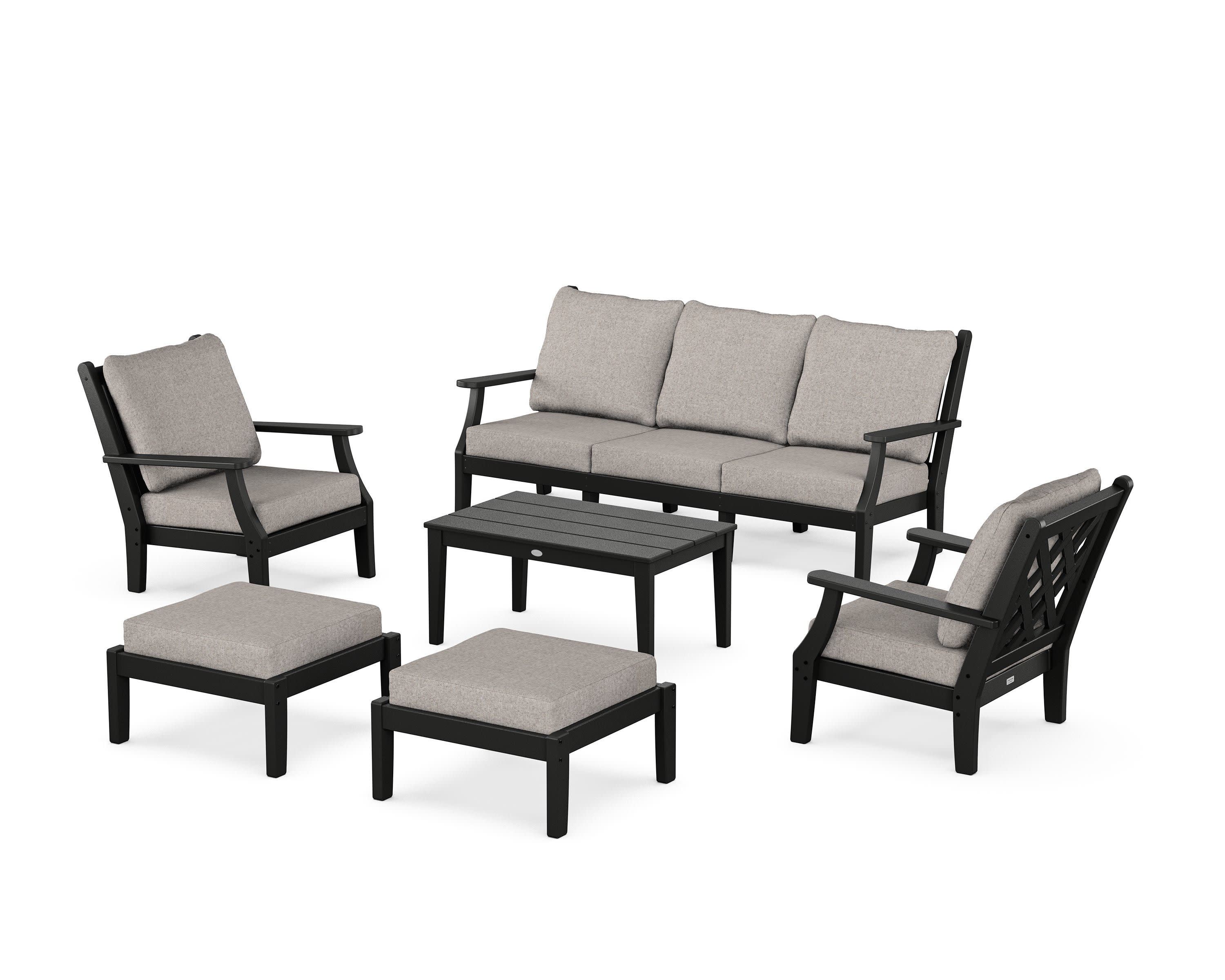 Wovendale 6-Piece Lounge Sofa Set in Black / Weathered Tweed