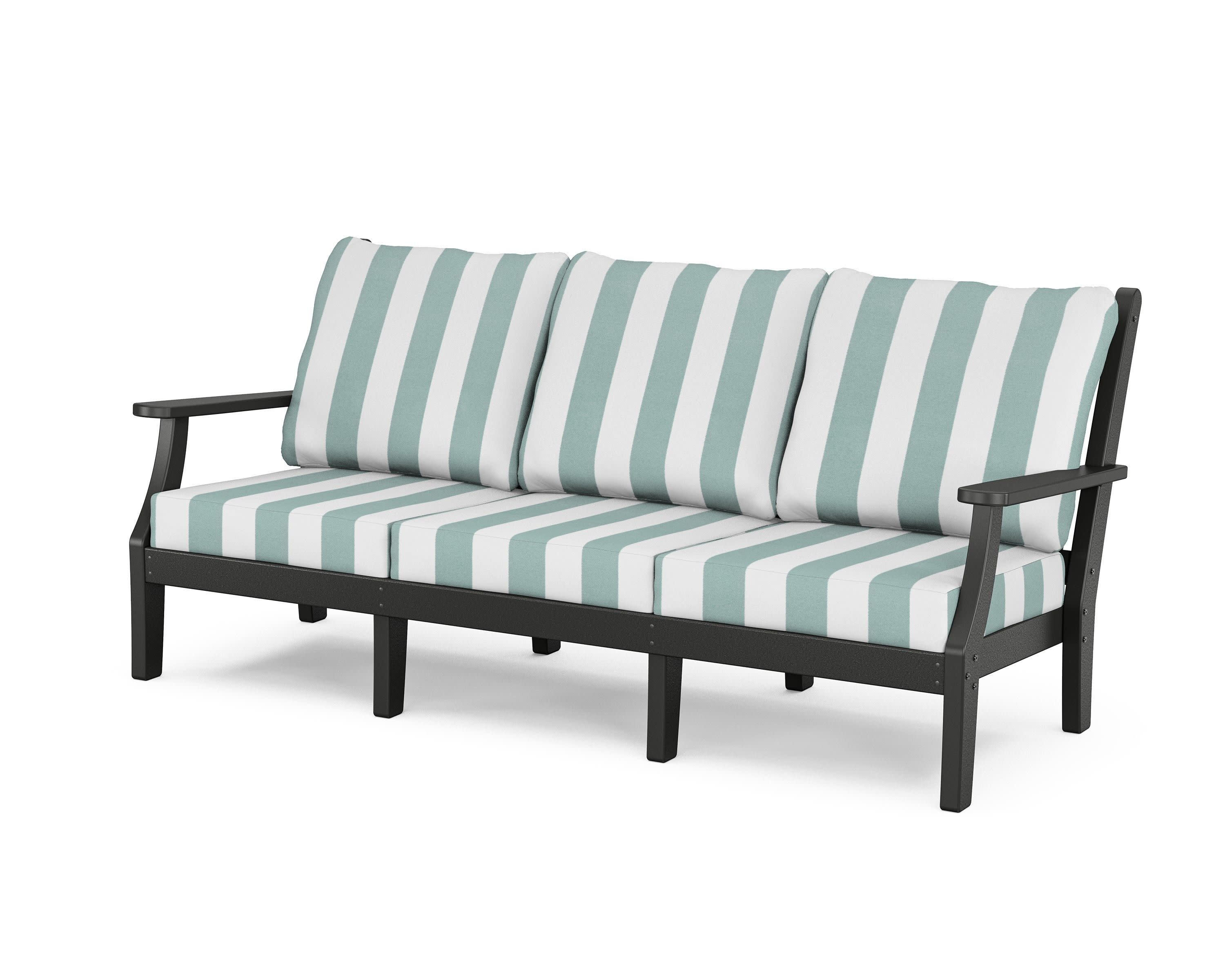 Wovendale Deep Seating Sofa in Black / Cabana Stripe Glacier Spa