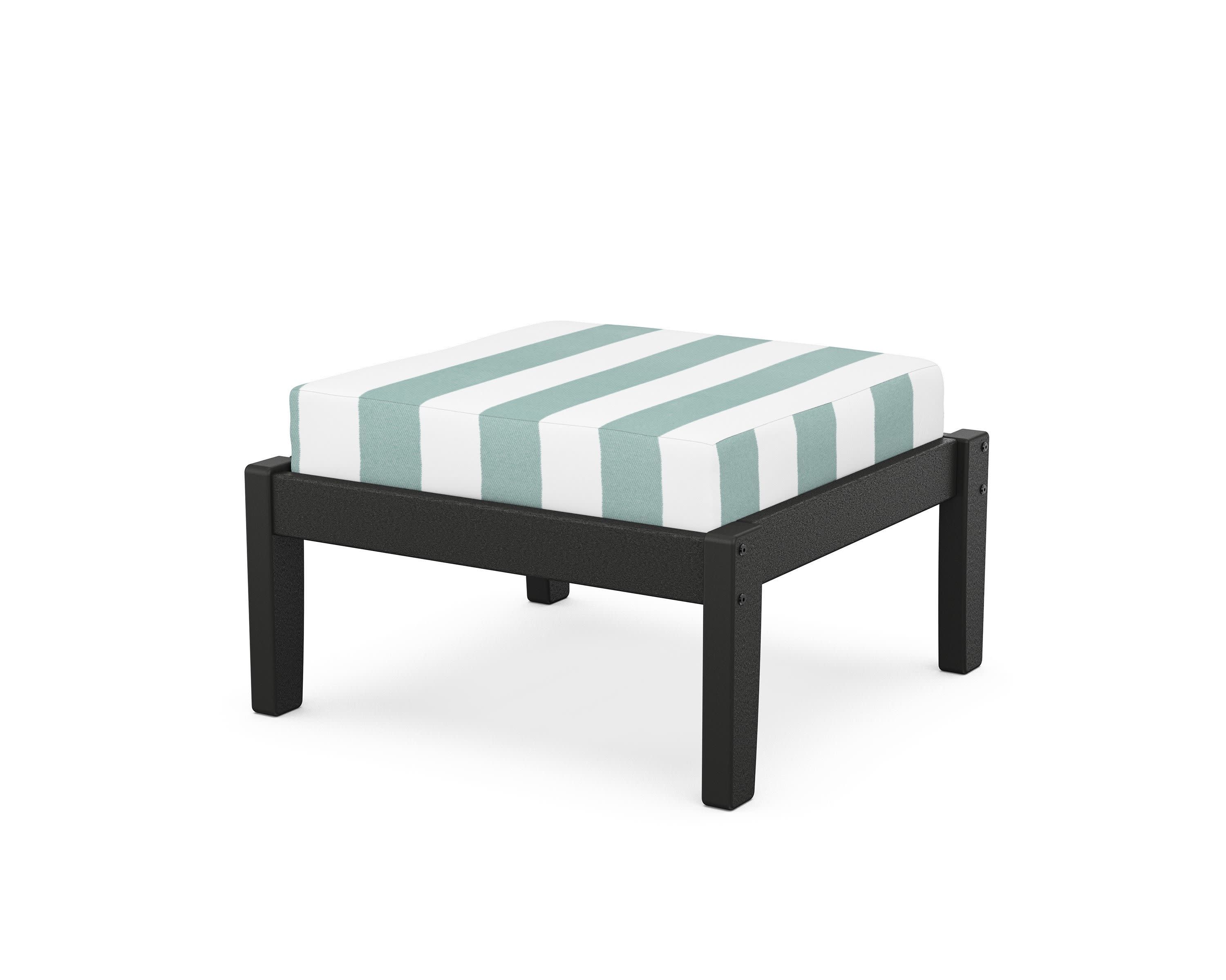 Deep Seating Ottoman in Black / Cabana Stripe Glacier Spa