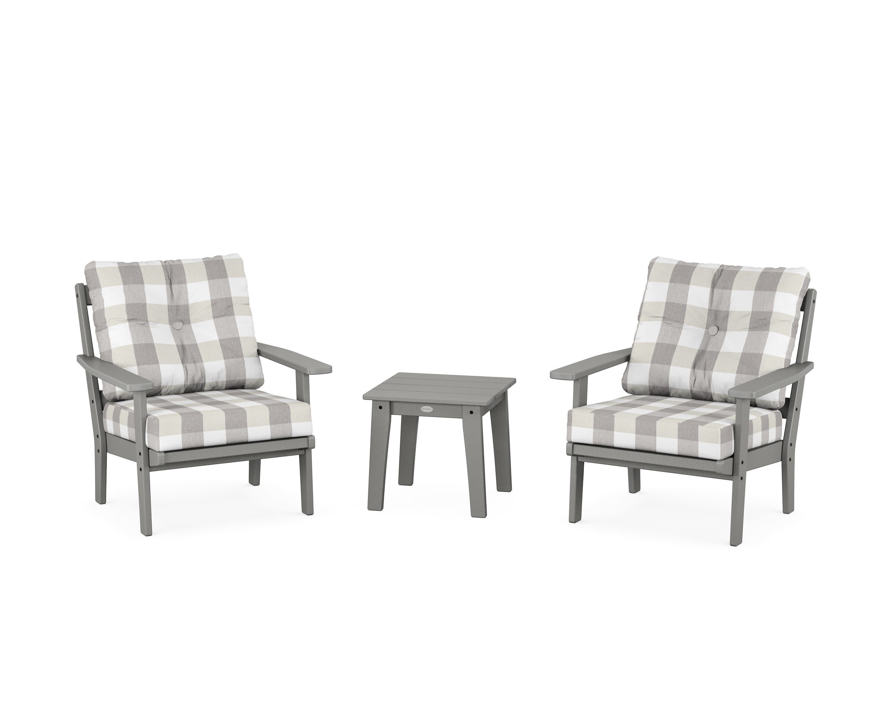 Prairie 3-Piece Deep Seating Set in Slate Grey / Buffalo Plaid Grey Mist