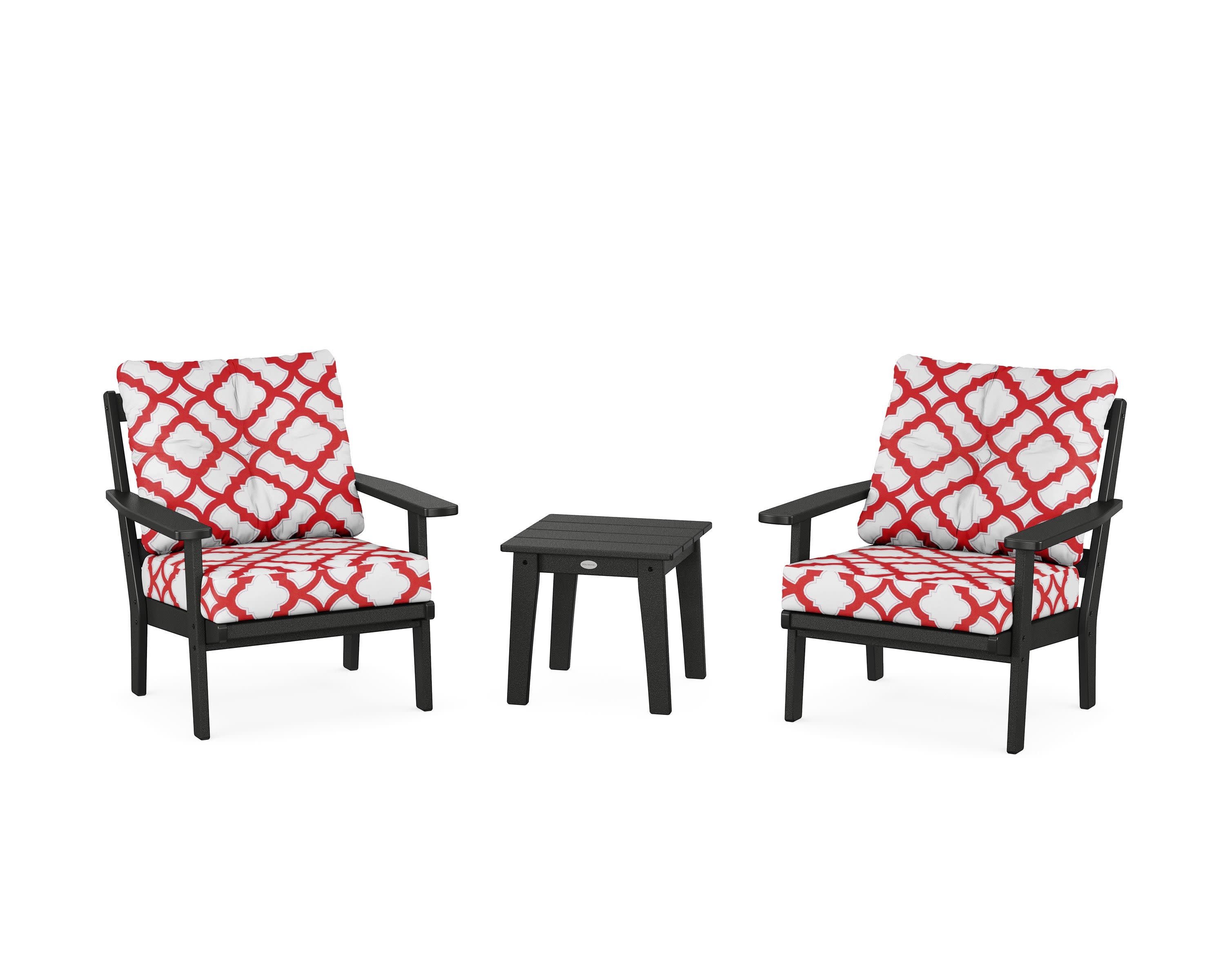 Prairie 3-Piece Deep Seating Set in Black / Trellis Crimson