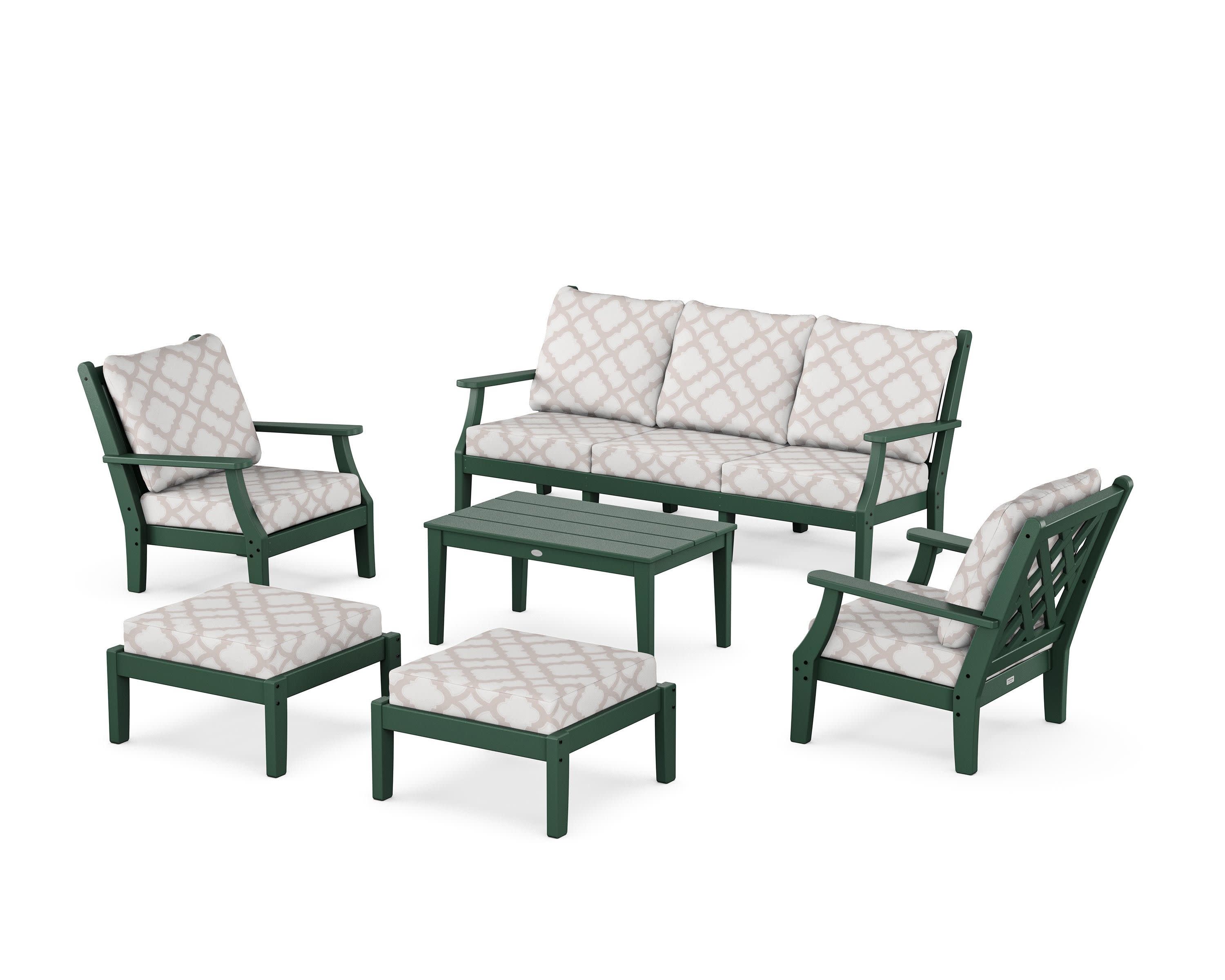 Wovendale 6-Piece Lounge Sofa Set in Green / Trellis Dune Burlap