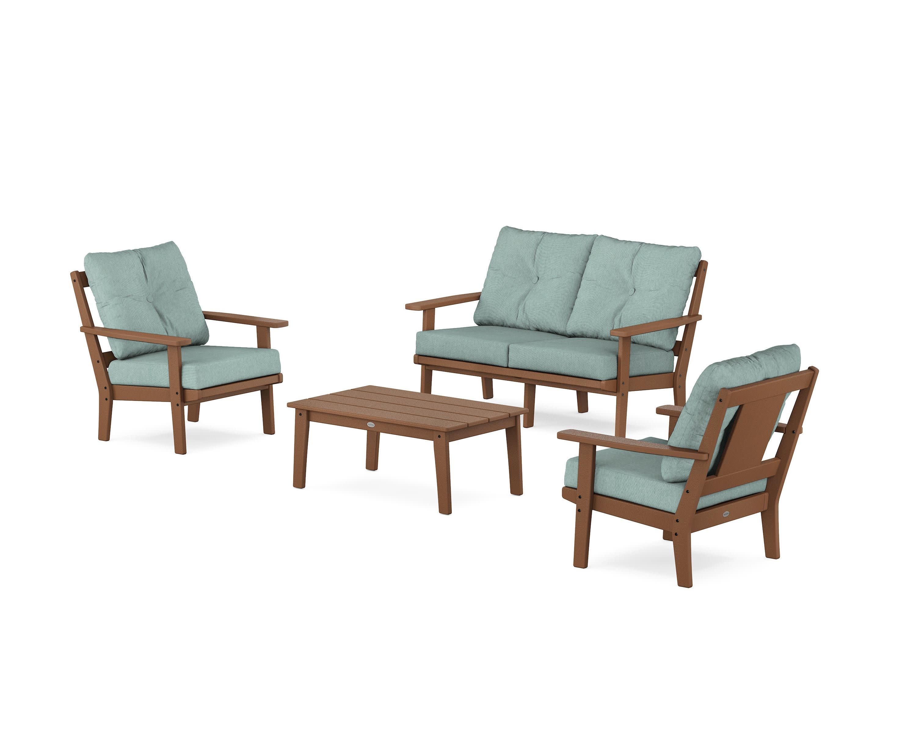 Prairie 4-Piece Deep Seating Set with Loveseat in Teak / Glacier Spa