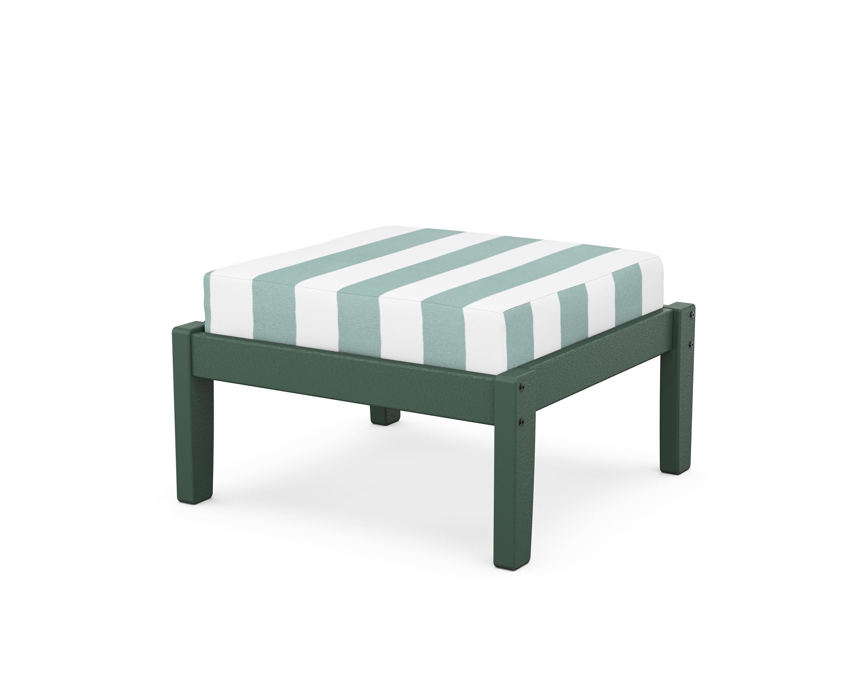 Deep Seating Ottoman in Green / Cabana Stripe Glacier Spa
