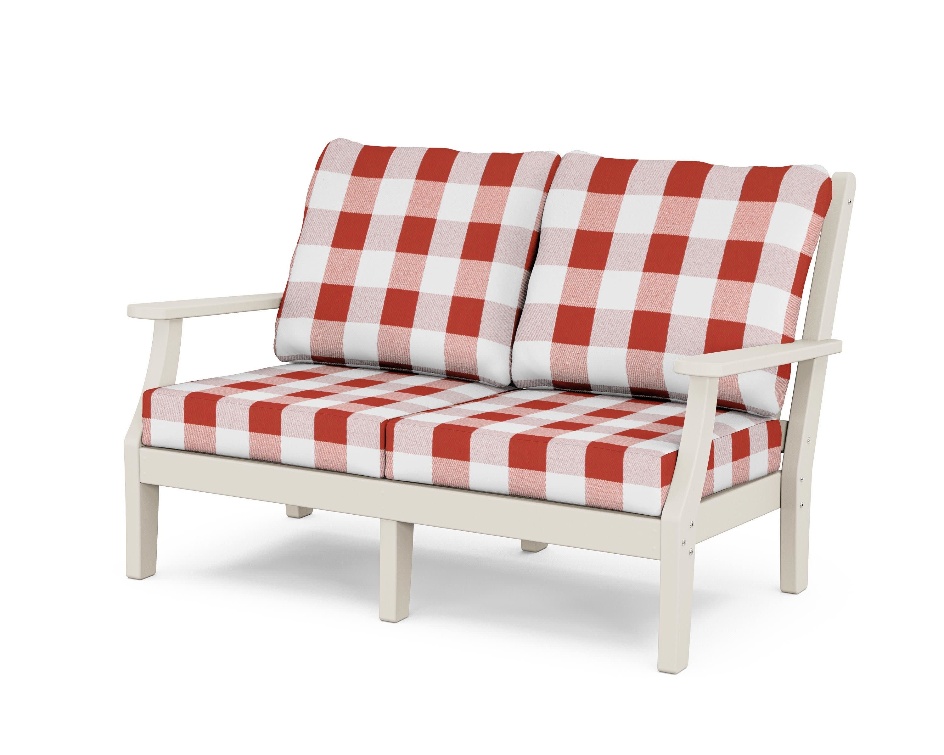 Wovendale Deep Seating Loveseat in Sand / Buffalo Plaid Crimson