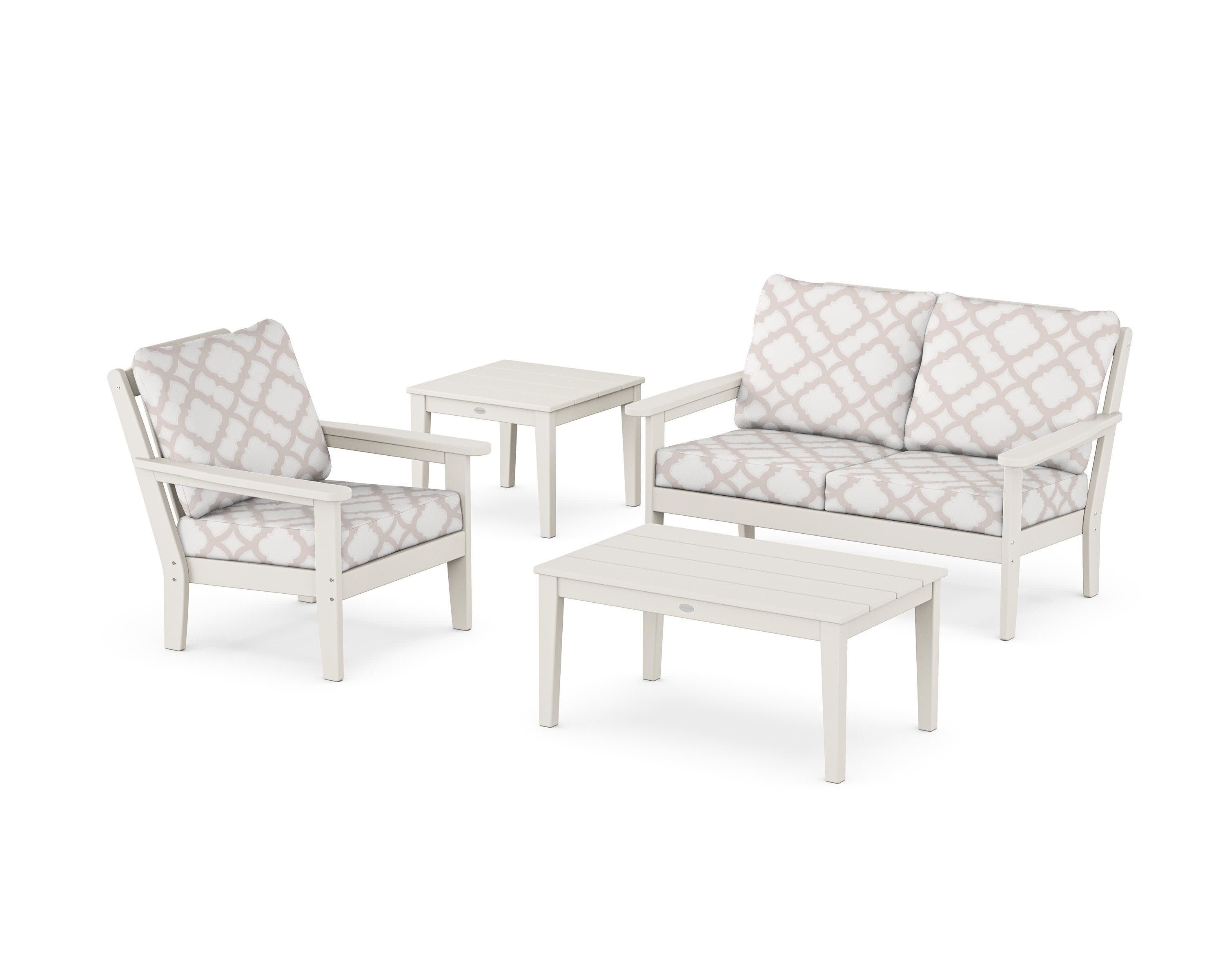 Wovendale 4-Piece Deep Seating Set in Sand / Trellis Dune Burlap