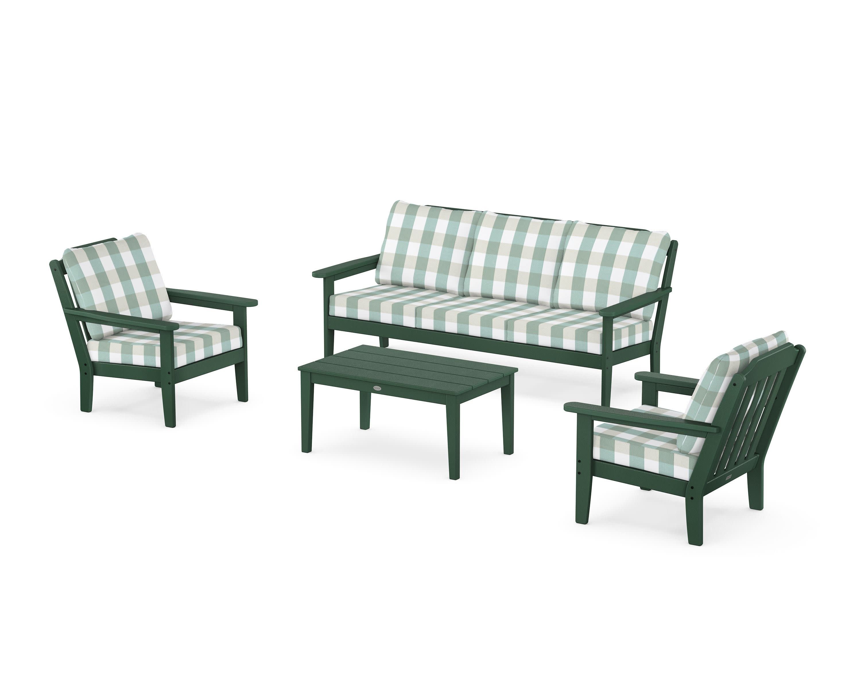 Cottage 4-Piece Deep Seating Set with Sofa in Green / Buffalo Plaid Glacier Spa