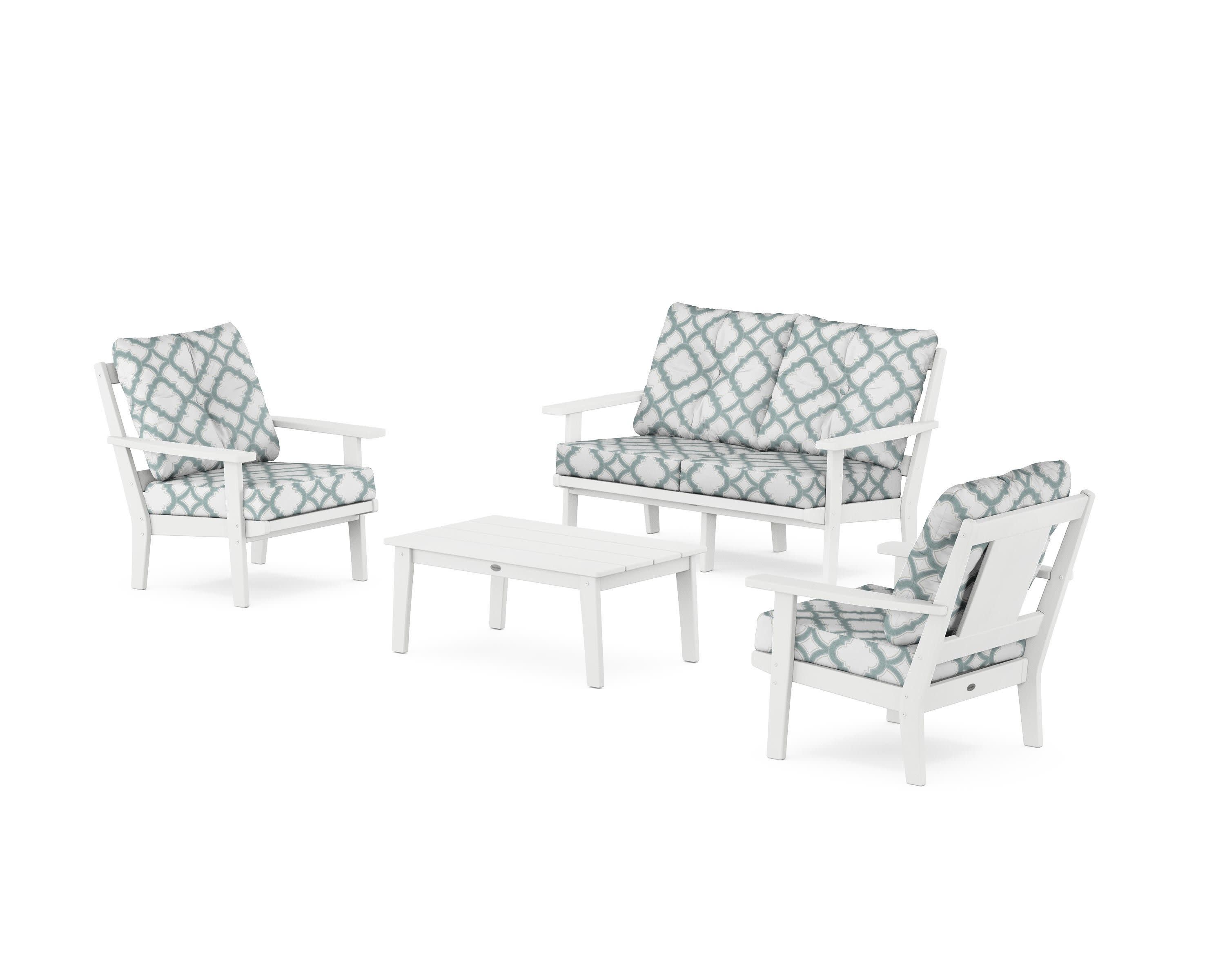 Prairie 4-Piece Deep Seating Set with Loveseat in White / Trellis Glacier Spa
