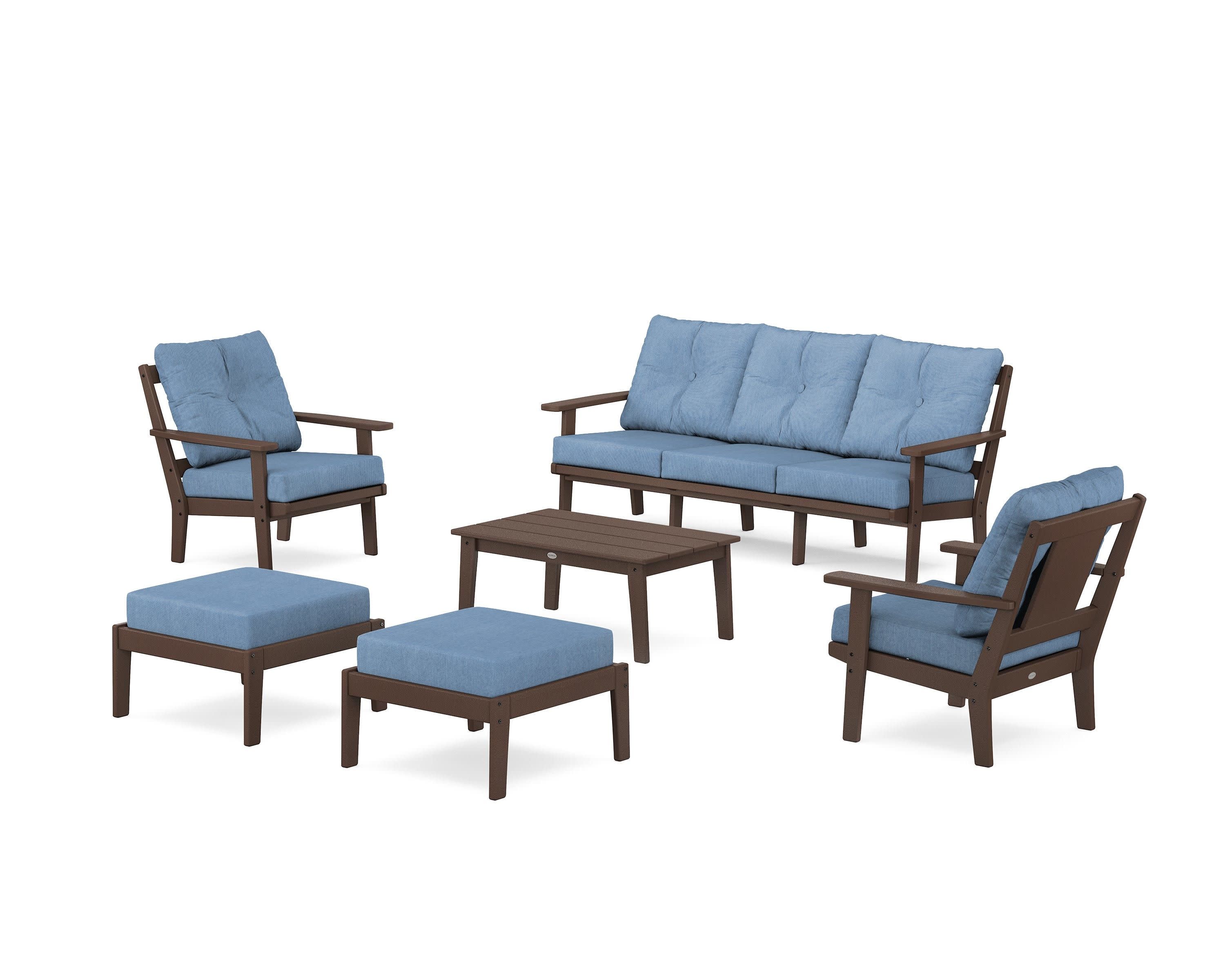 Prairie 6-Piece Lounge Sofa Set in Mahogany / Sky Blue