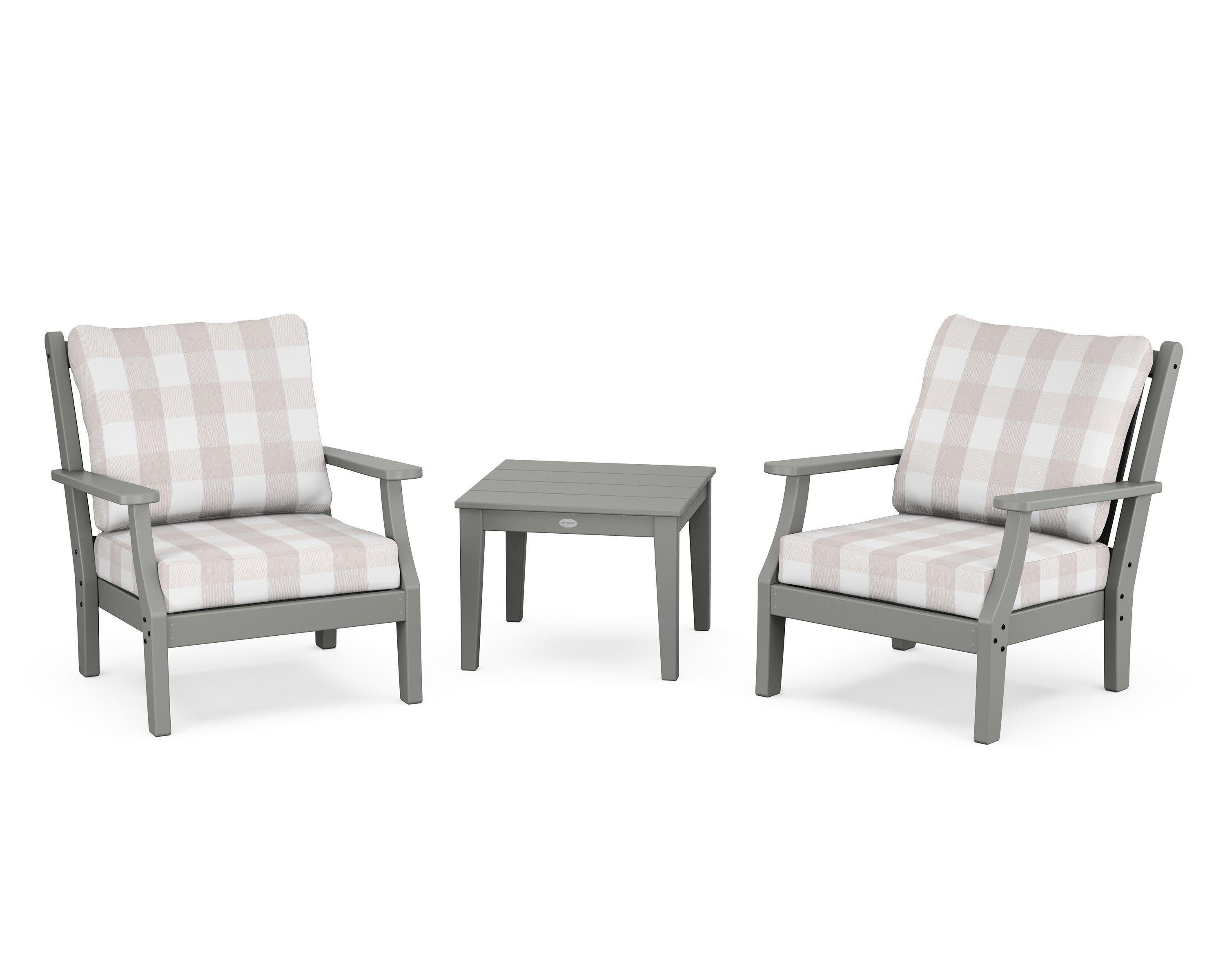 Wovendale 3-Piece Deep Seating Set in Slate Grey / Buffalo Plaid Dune Burlap