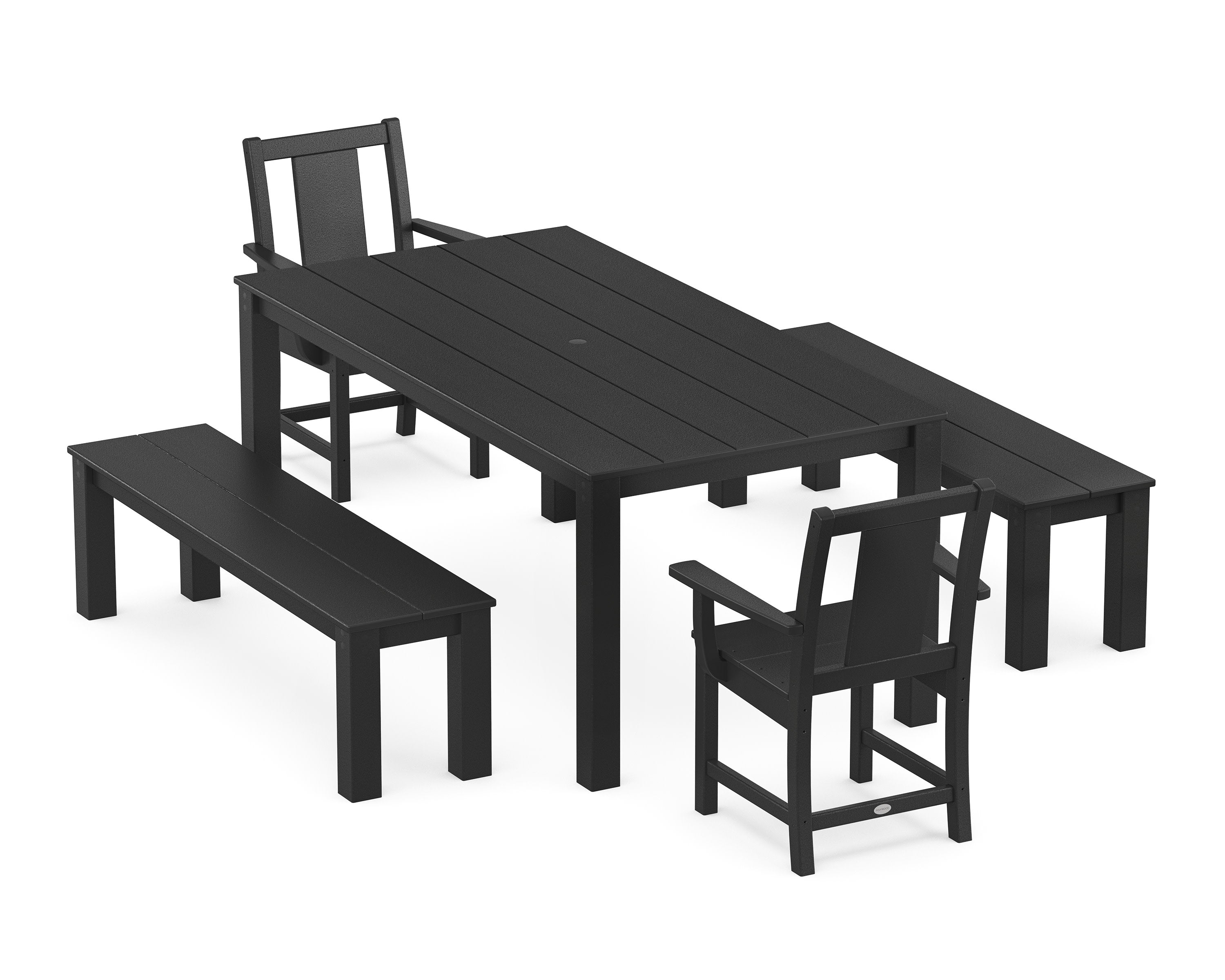 Prairie 5-Piece Parsons Dining Set with Benches in Black