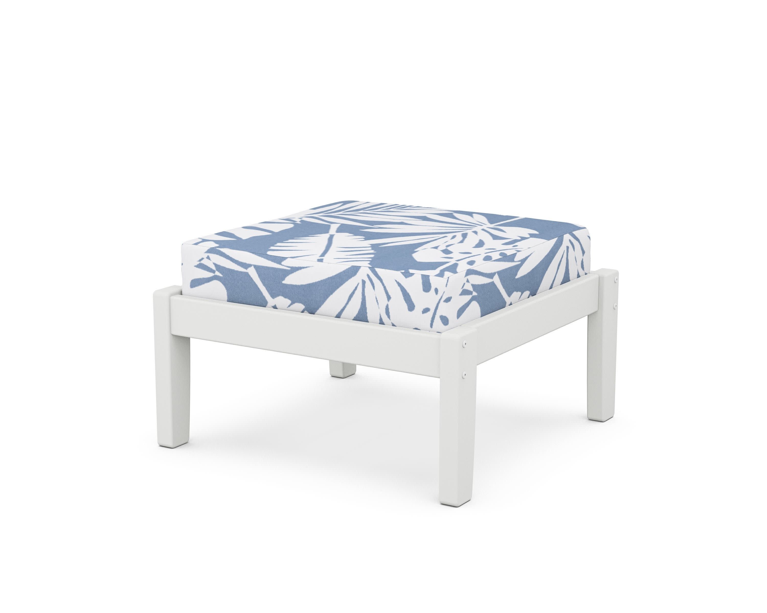 Deep Seating Ottoman in White / Leaf Sky Blue