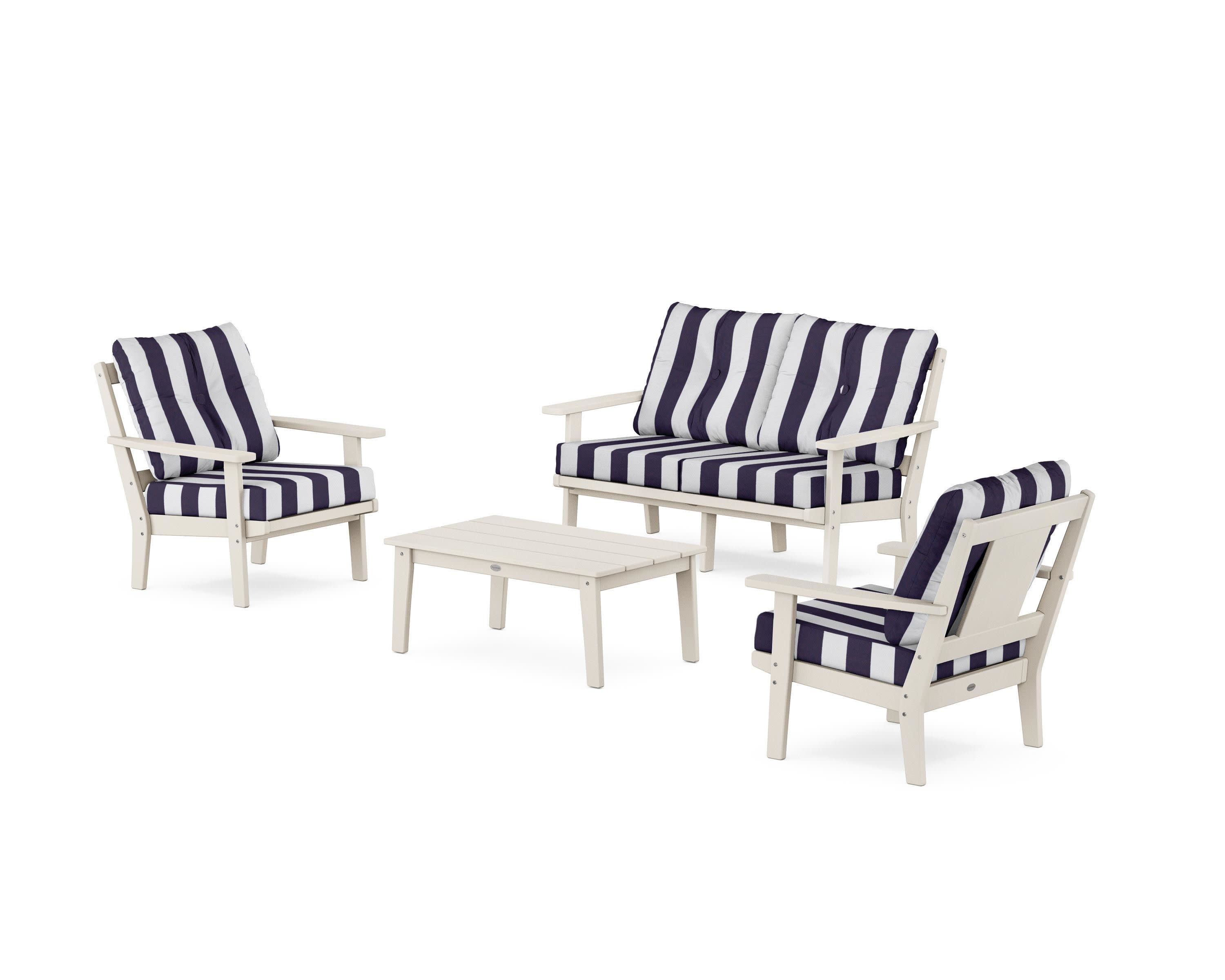 Prairie 4-Piece Deep Seating Set with Loveseat in Sand / Cabana Stripe Navy