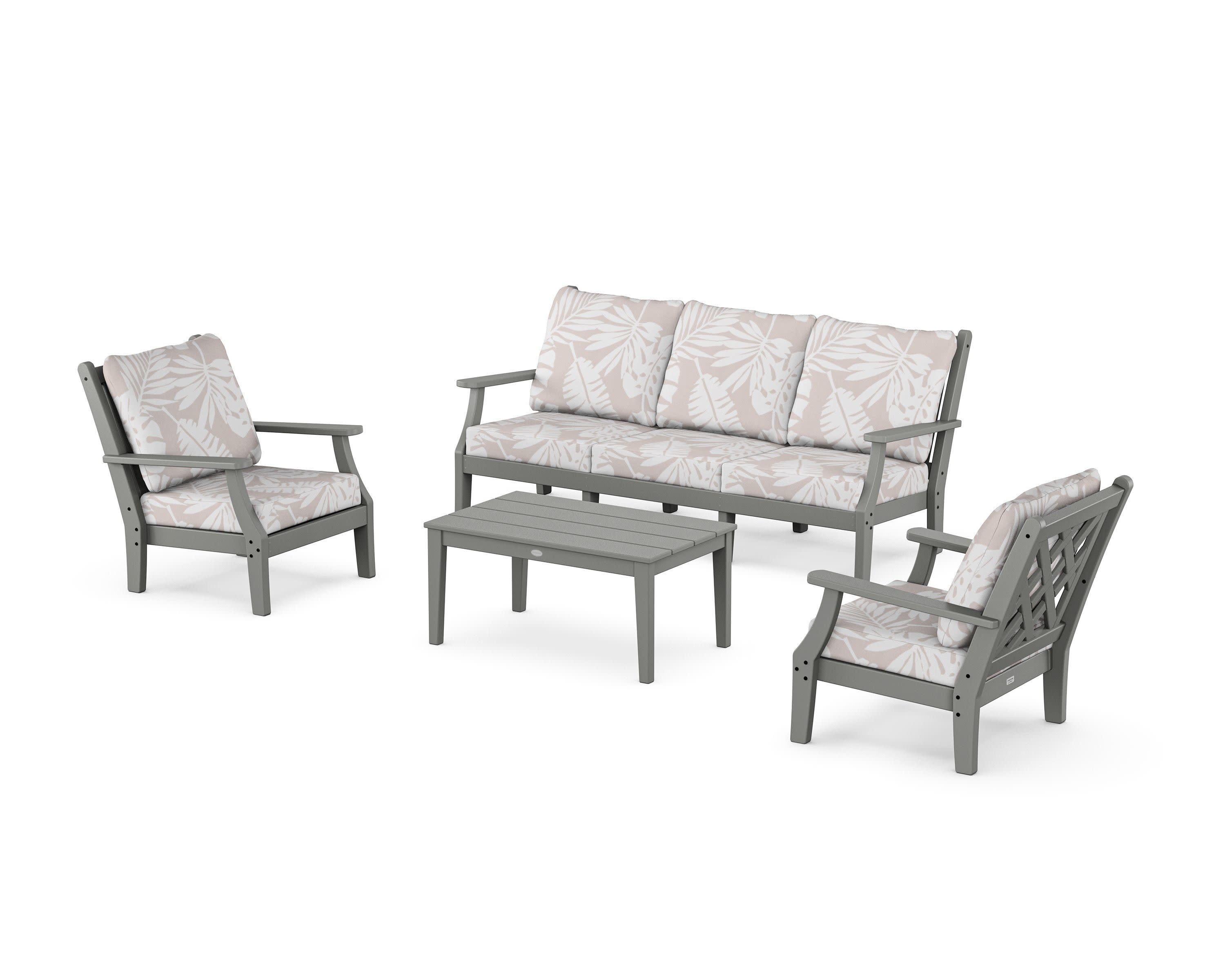 Wovendale 4-Piece Deep Seating Set with Sofa in Slate Grey / Leaf Dune Burlap