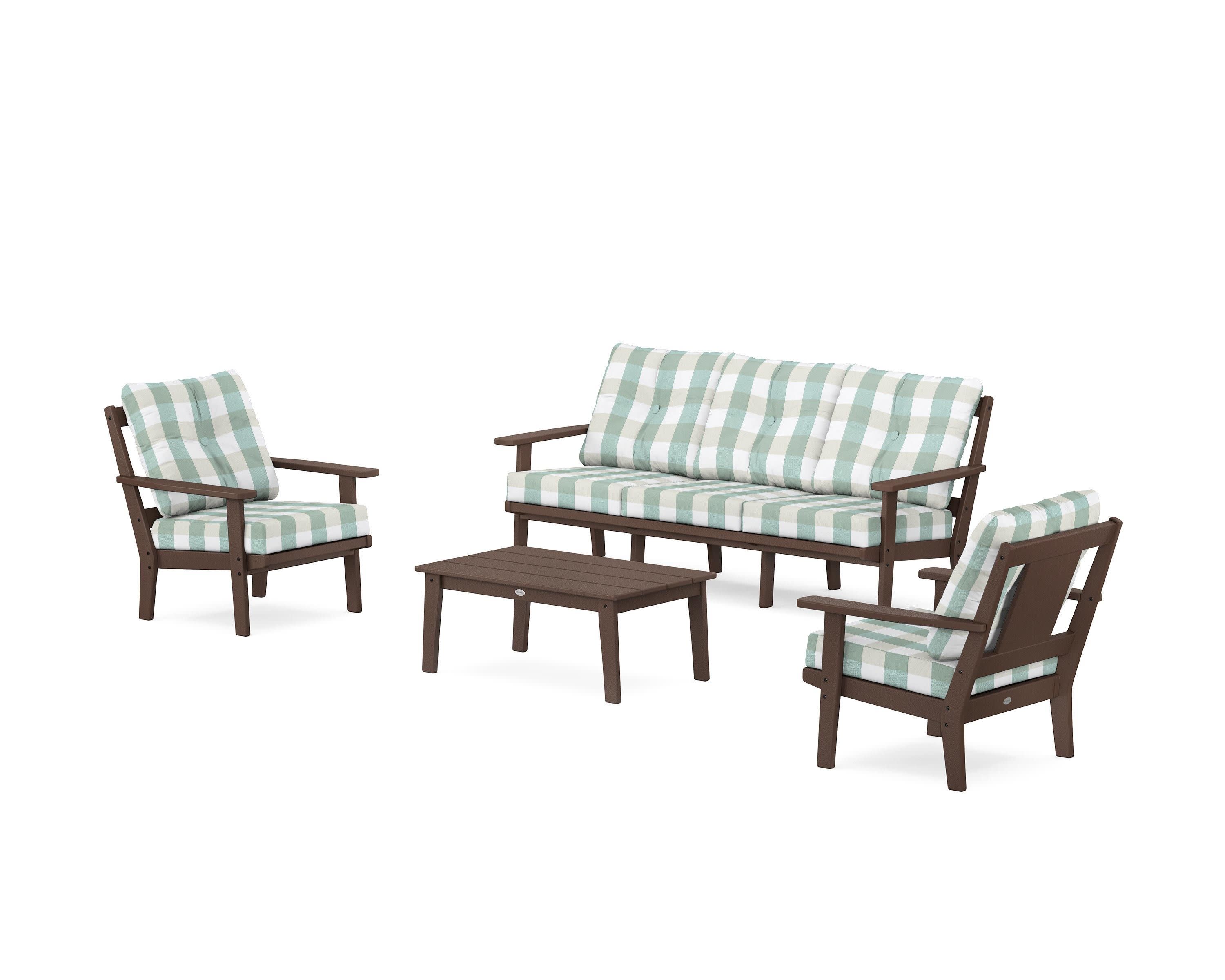 Prairie 4-Piece Deep Seating Set with Sofa in Mahogany / Buffalo Plaid Glacier Spa