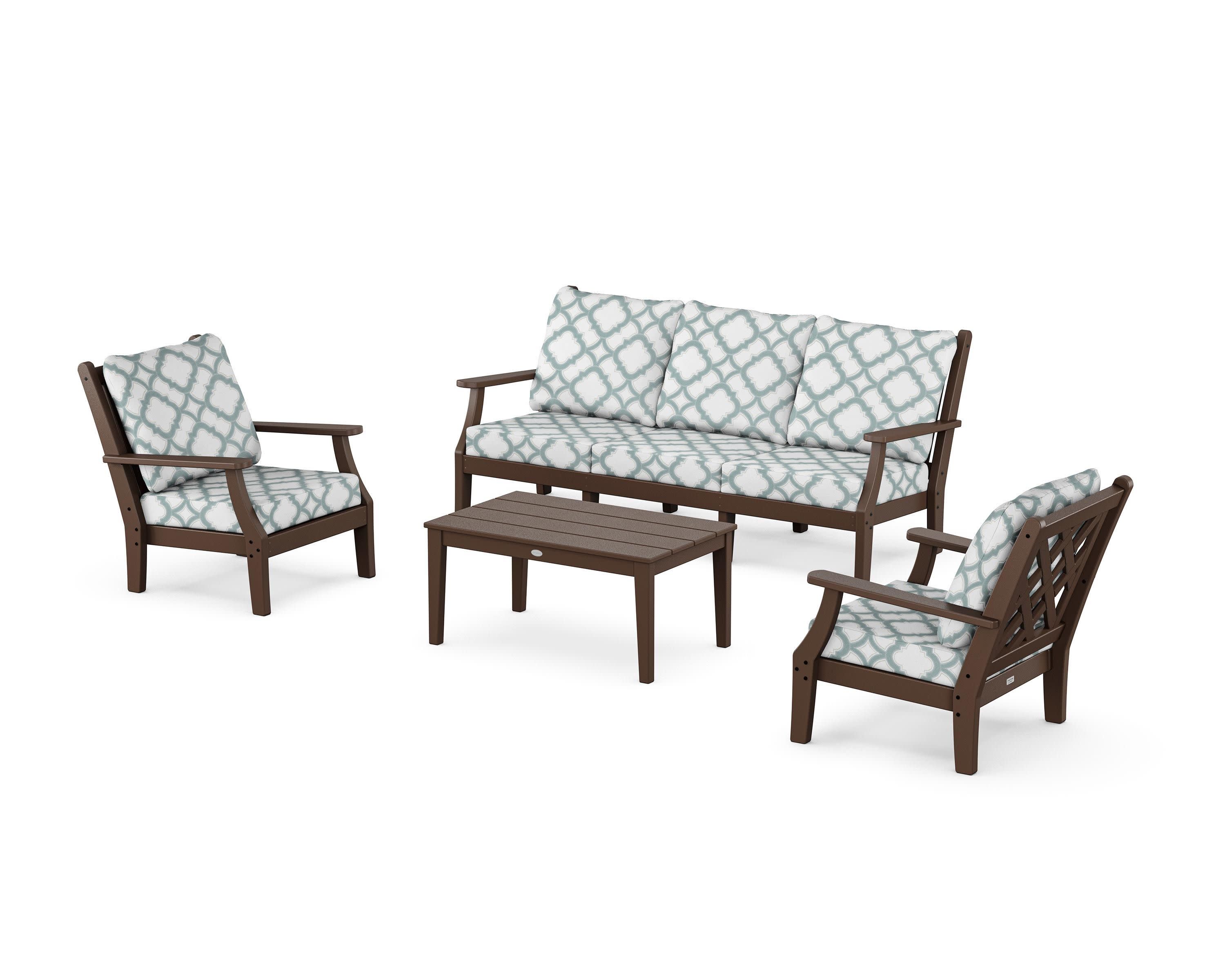 Wovendale 4-Piece Deep Seating Set with Sofa in Mahogany / Trellis Glacier Spa