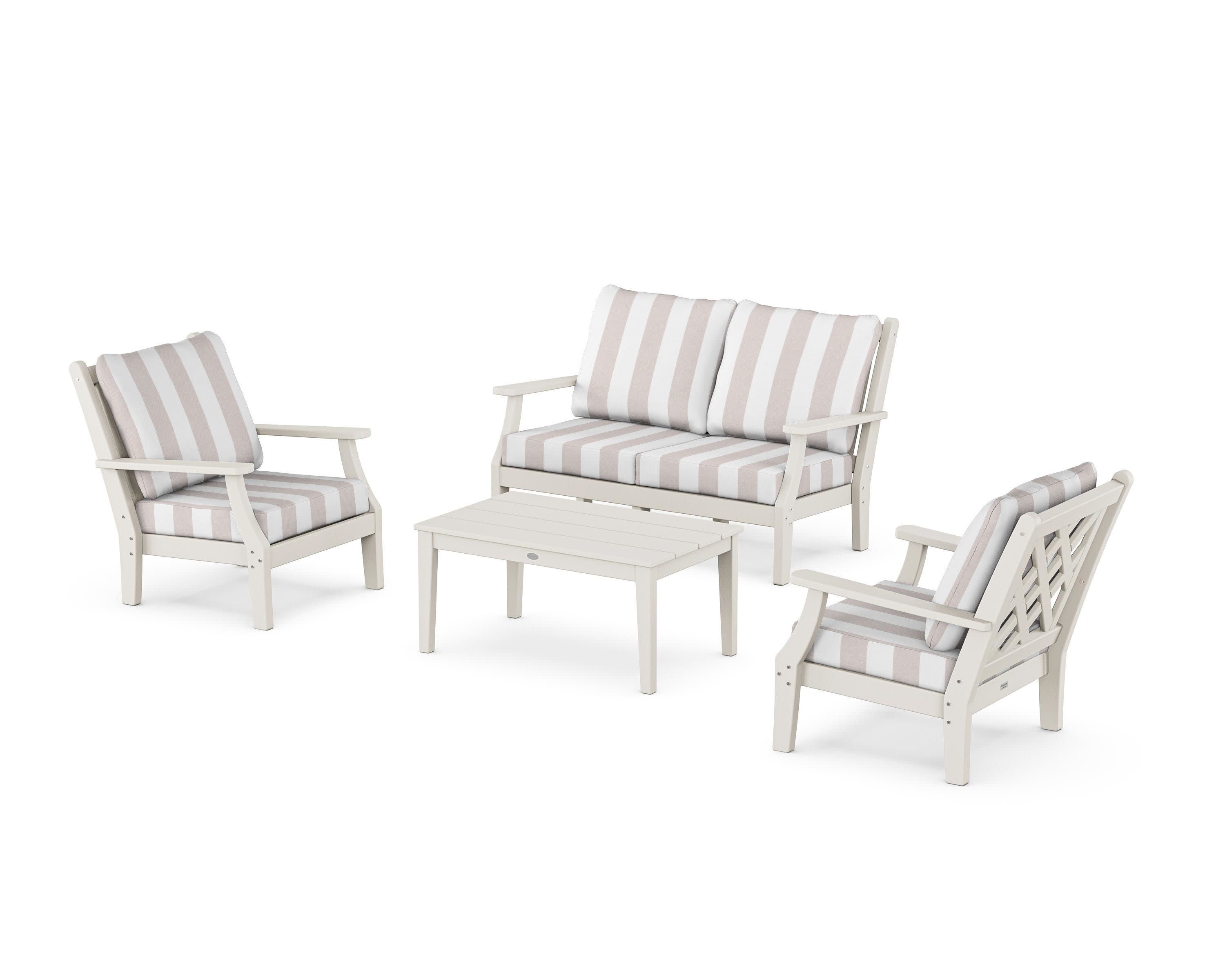 Wovendale 4-Piece Deep Seating Set with Loveseat in Sand / Cabana Stripe Dune Burlap
