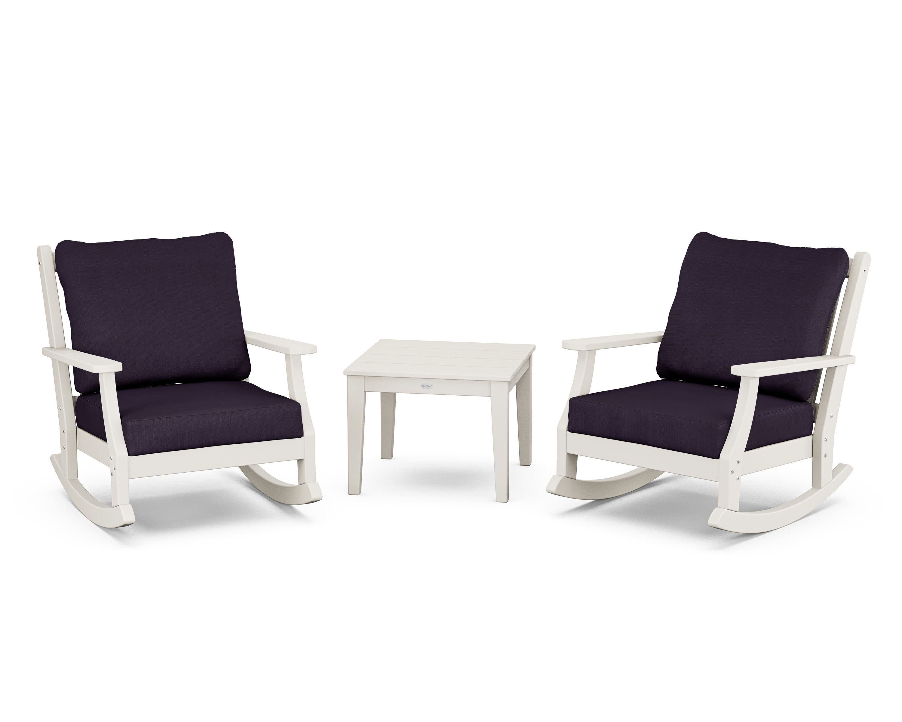 Wovendale 3-Piece Deep Seating Rocker Set in Sand / Navy Linen