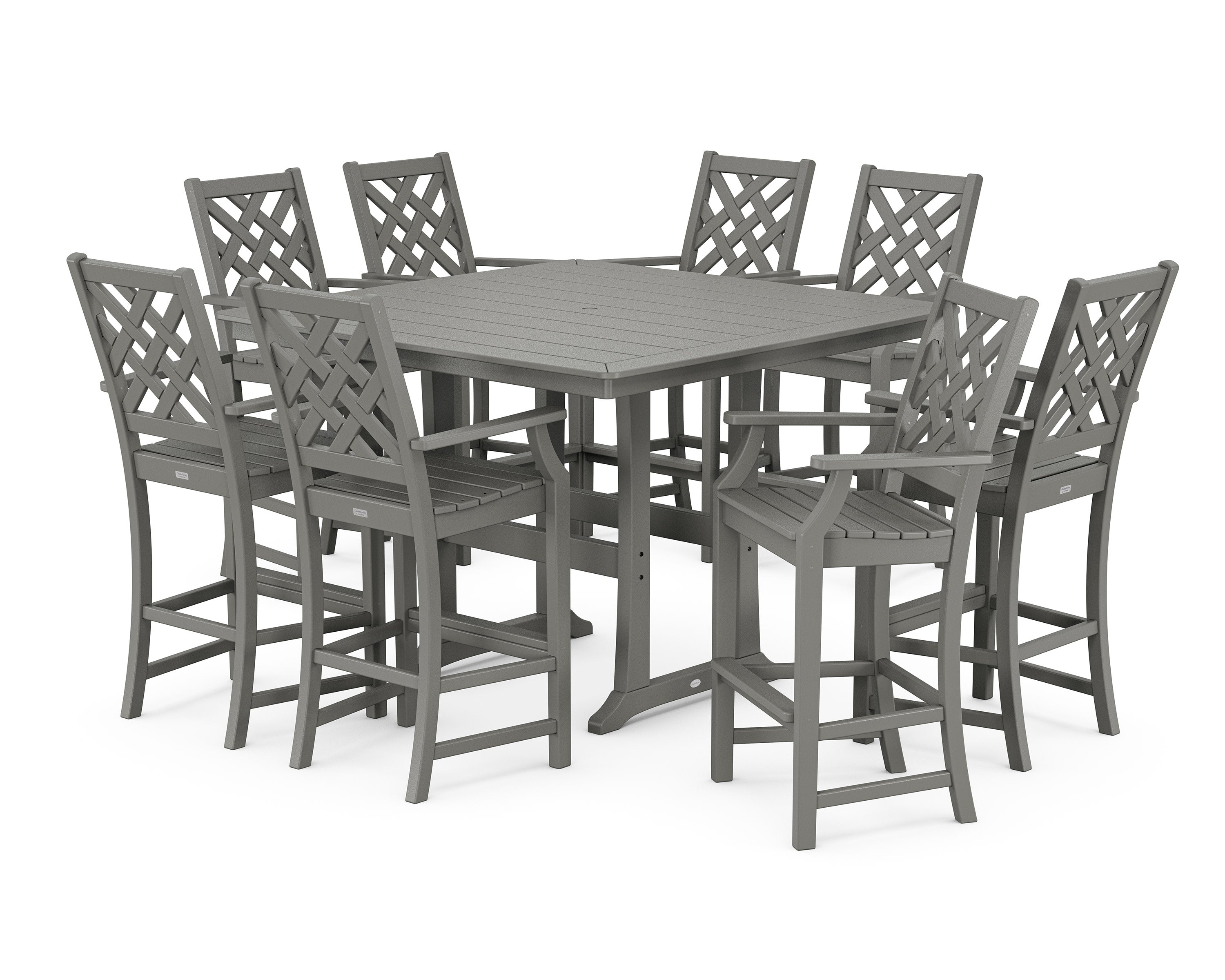 Wovendale 9-Piece Square Bar Set with Trestle Legs in Slate Grey