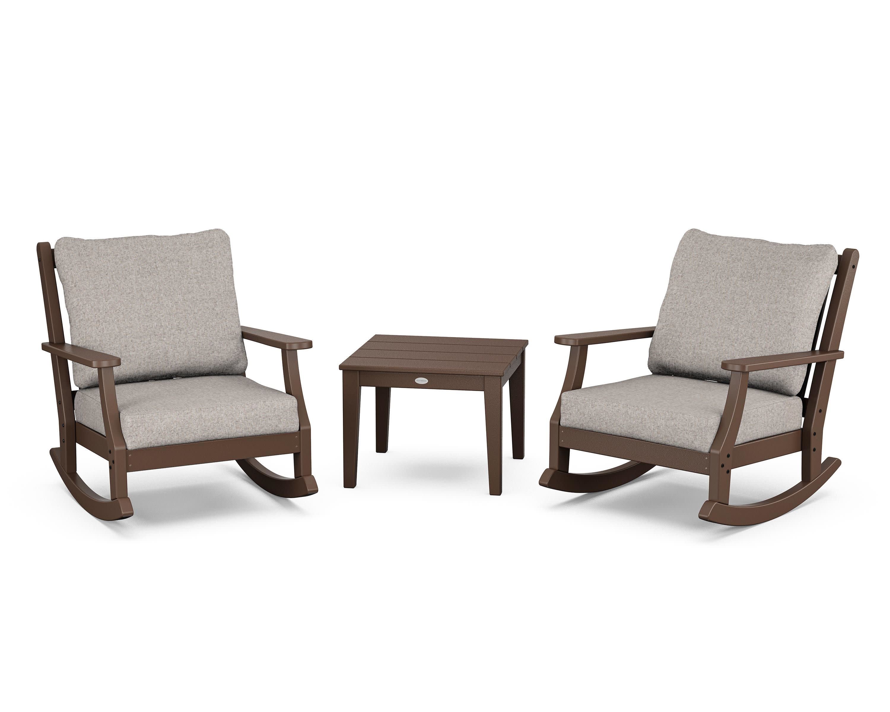 Wovendale 3-Piece Deep Seating Rocker Set in Mahogany / Weathered Tweed