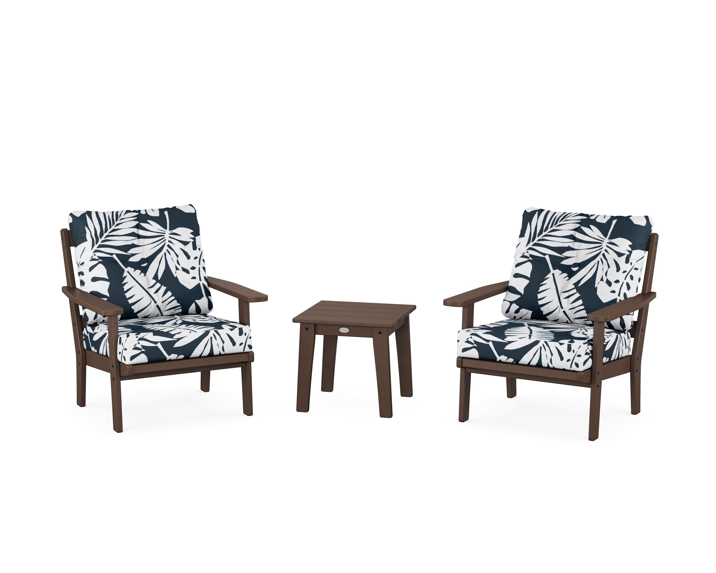 Prairie 3-Piece Deep Seating Set in Mahogany / Leaf Marine Indigo