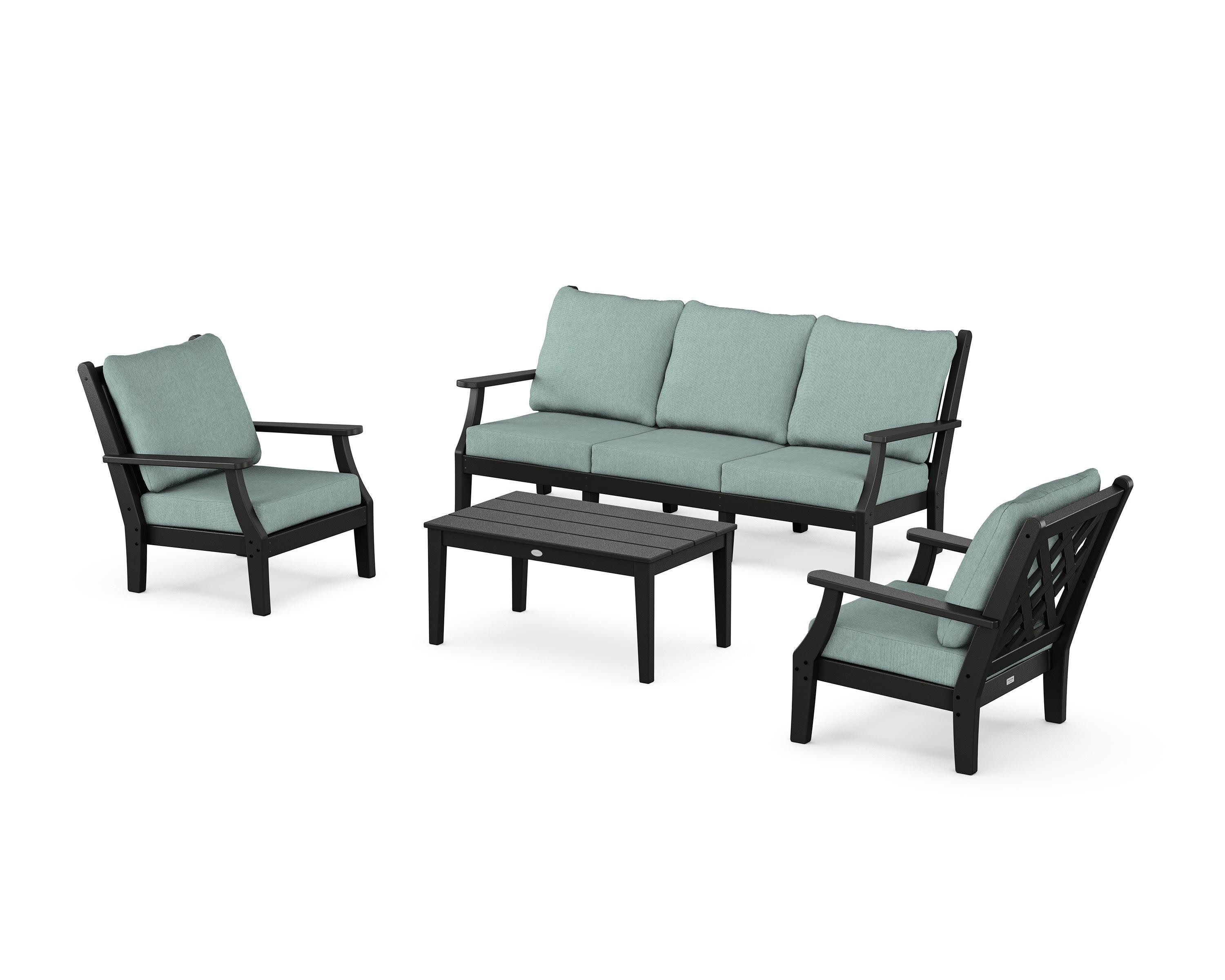 Wovendale 4-Piece Deep Seating Set with Sofa in Black / Glacier Spa