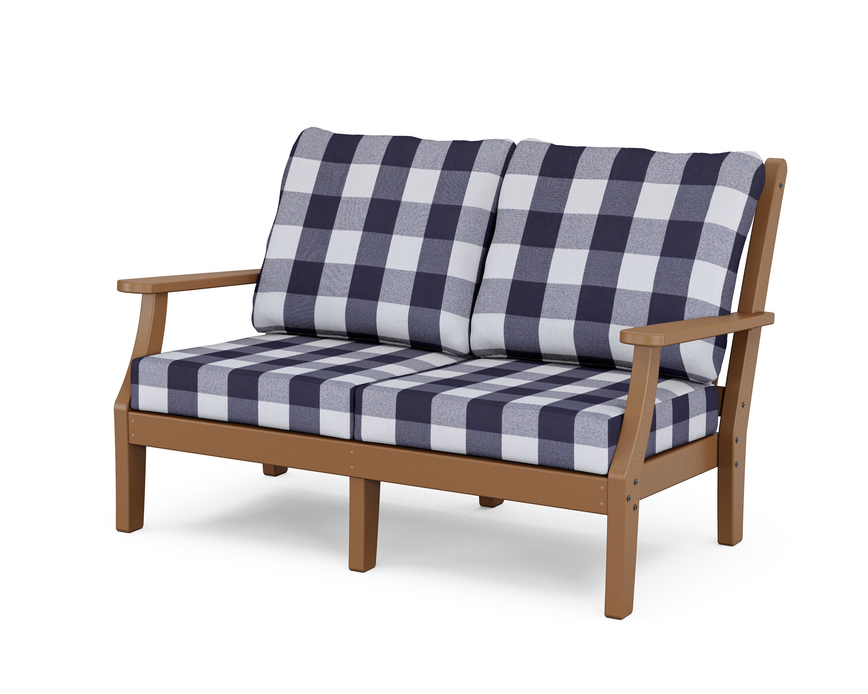 Wovendale Deep Seating Loveseat in Teak / Buffalo Plaid Navy