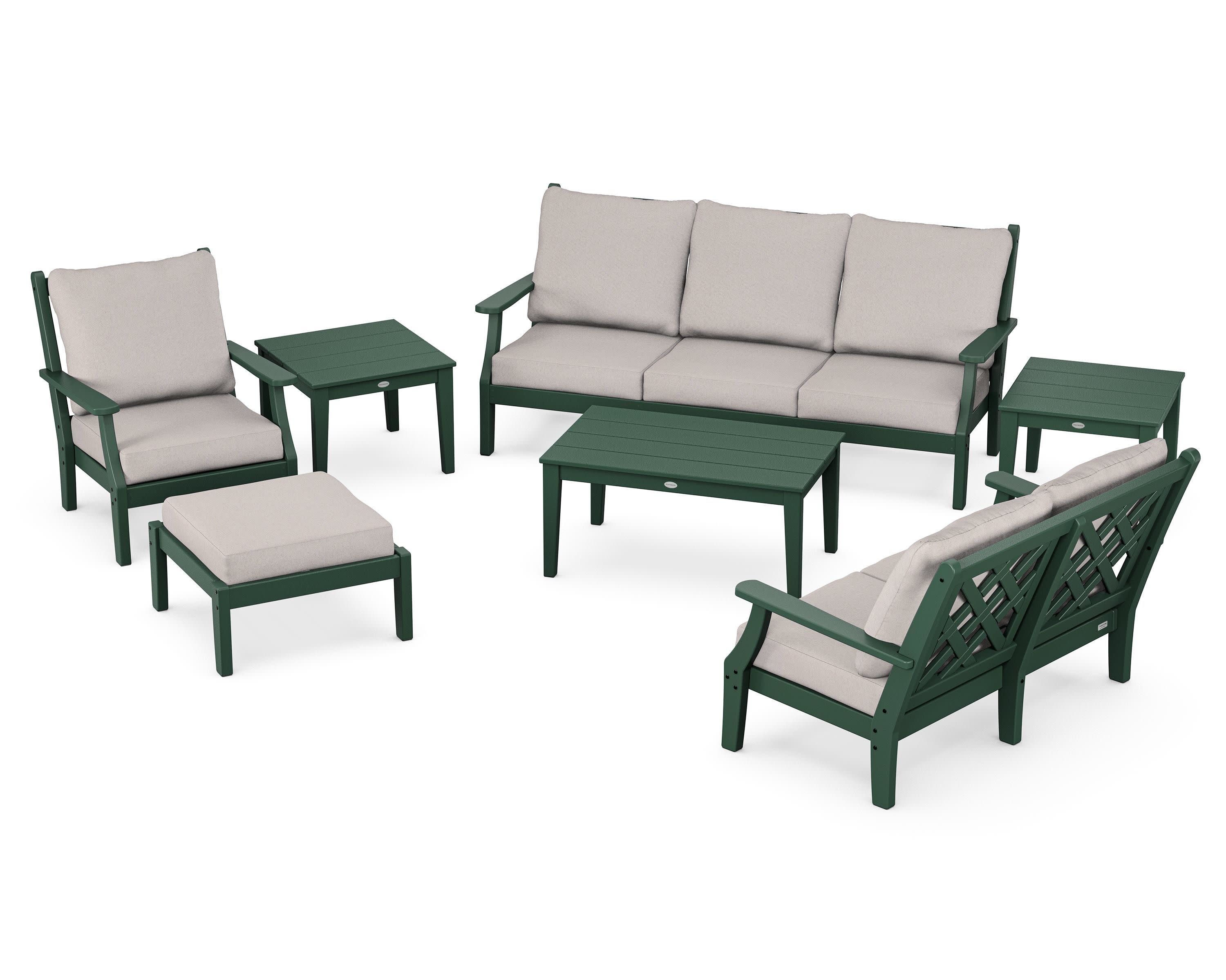 Wovendale 7-Piece Deep Seating Set in Green / Dune Burlap