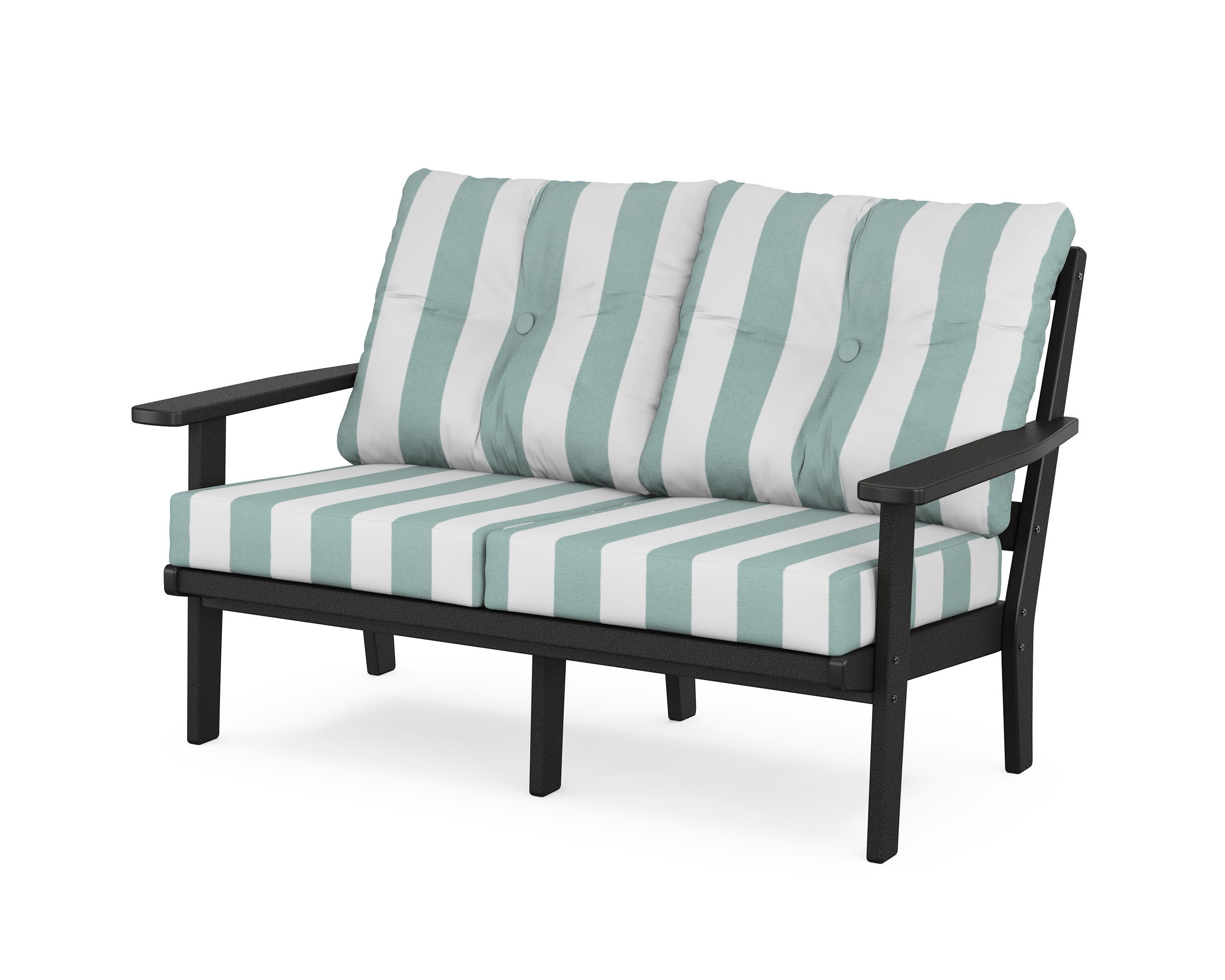 Prairie Deep SeatingLoveseat in Black / Cabana Stripe Glacier Spa